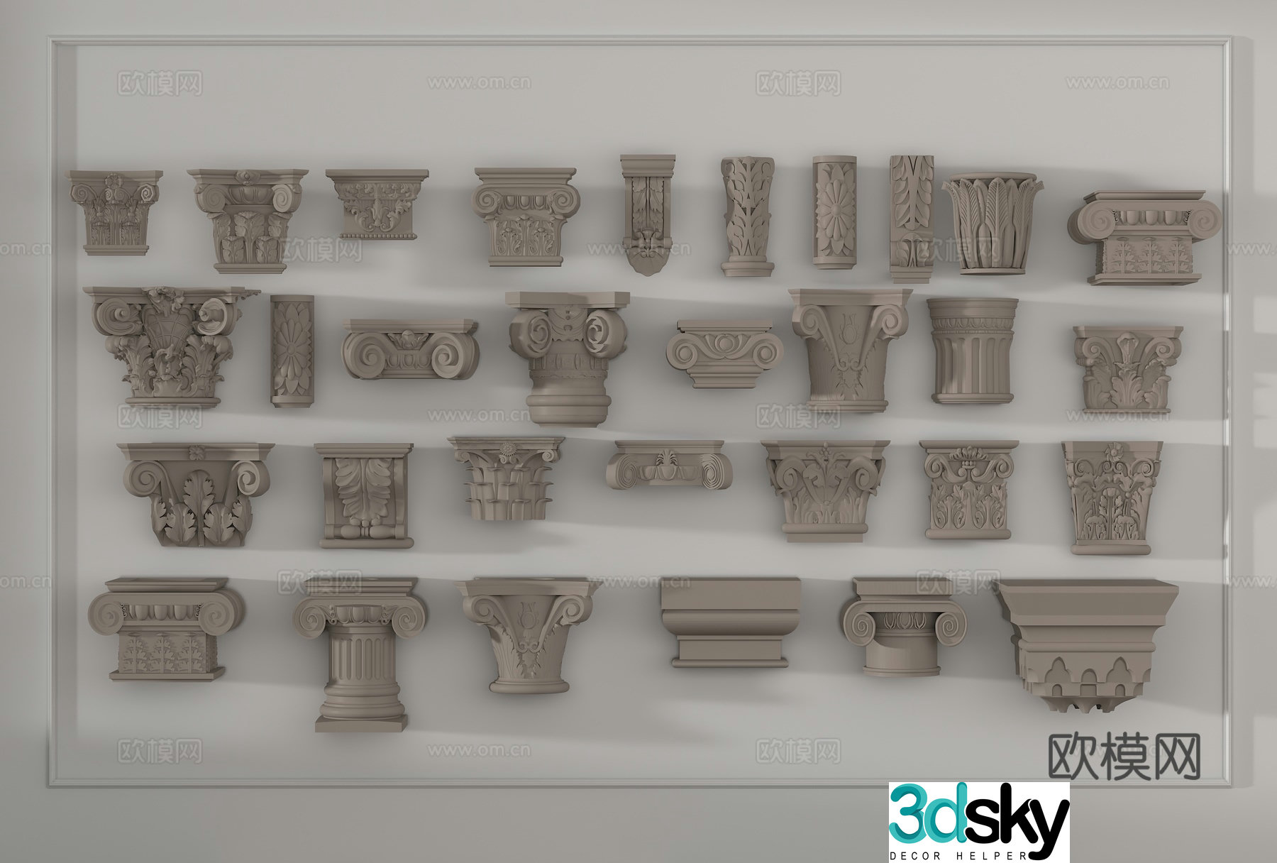 Modern column carved column plate capital 3D model
