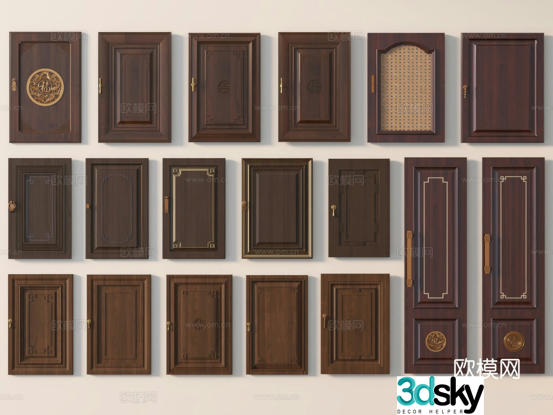 Chinese cabinet door cabinet door solid wood cabinet door rattan cabinet door 3d model