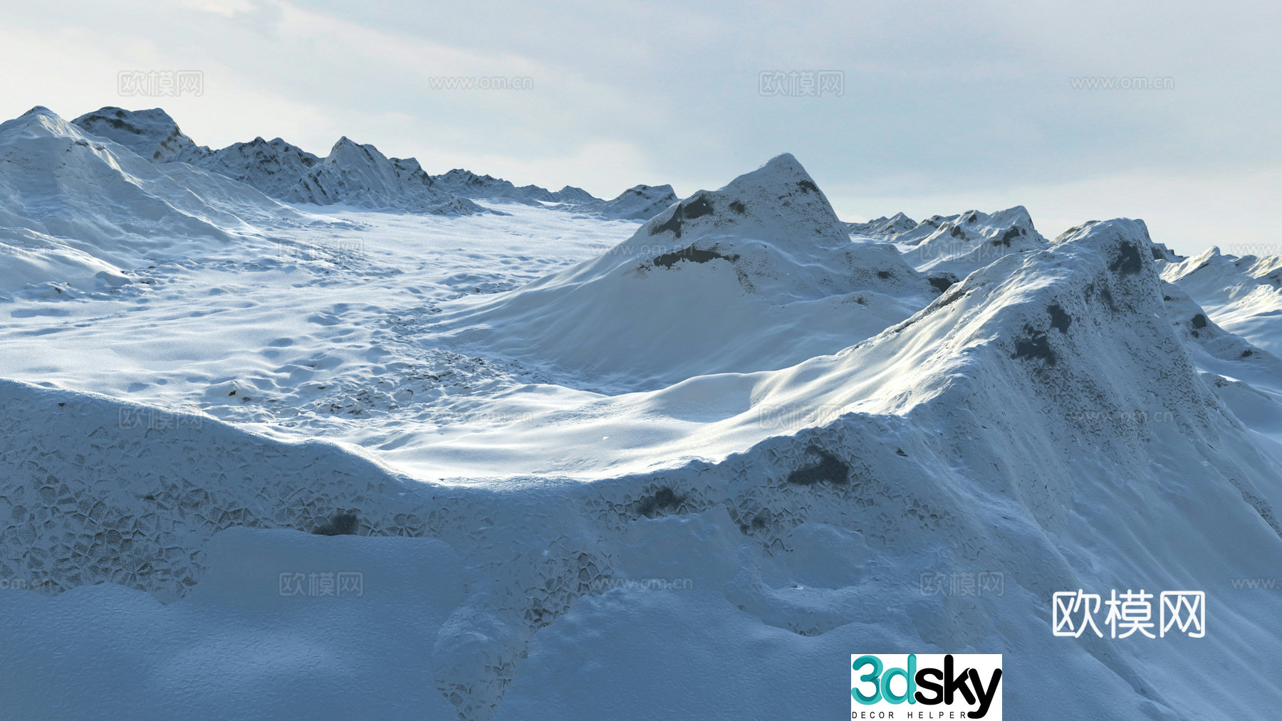 Modern snowy mountain range 3d model