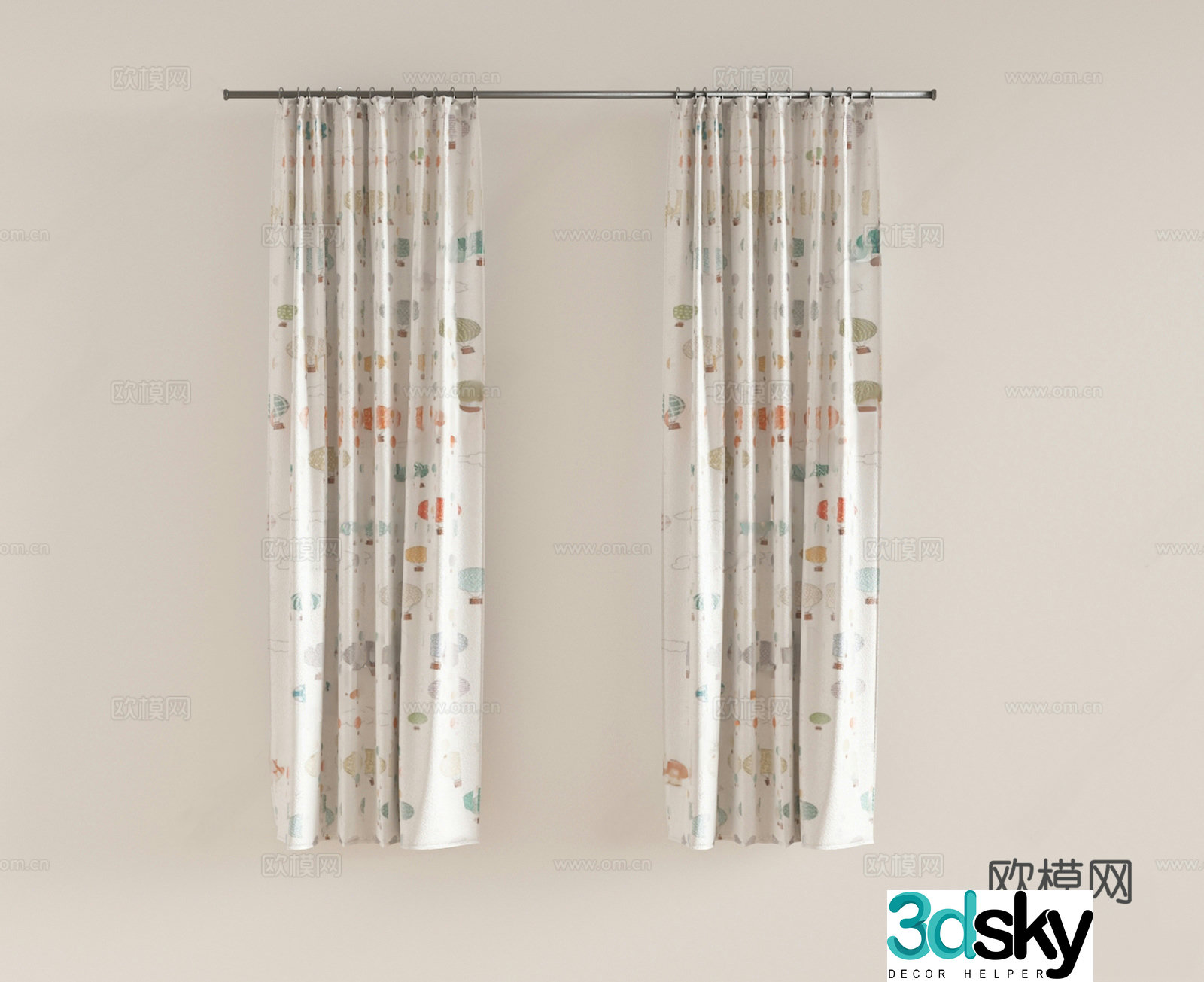 Modern shower curtain printed shower curtain 3d model