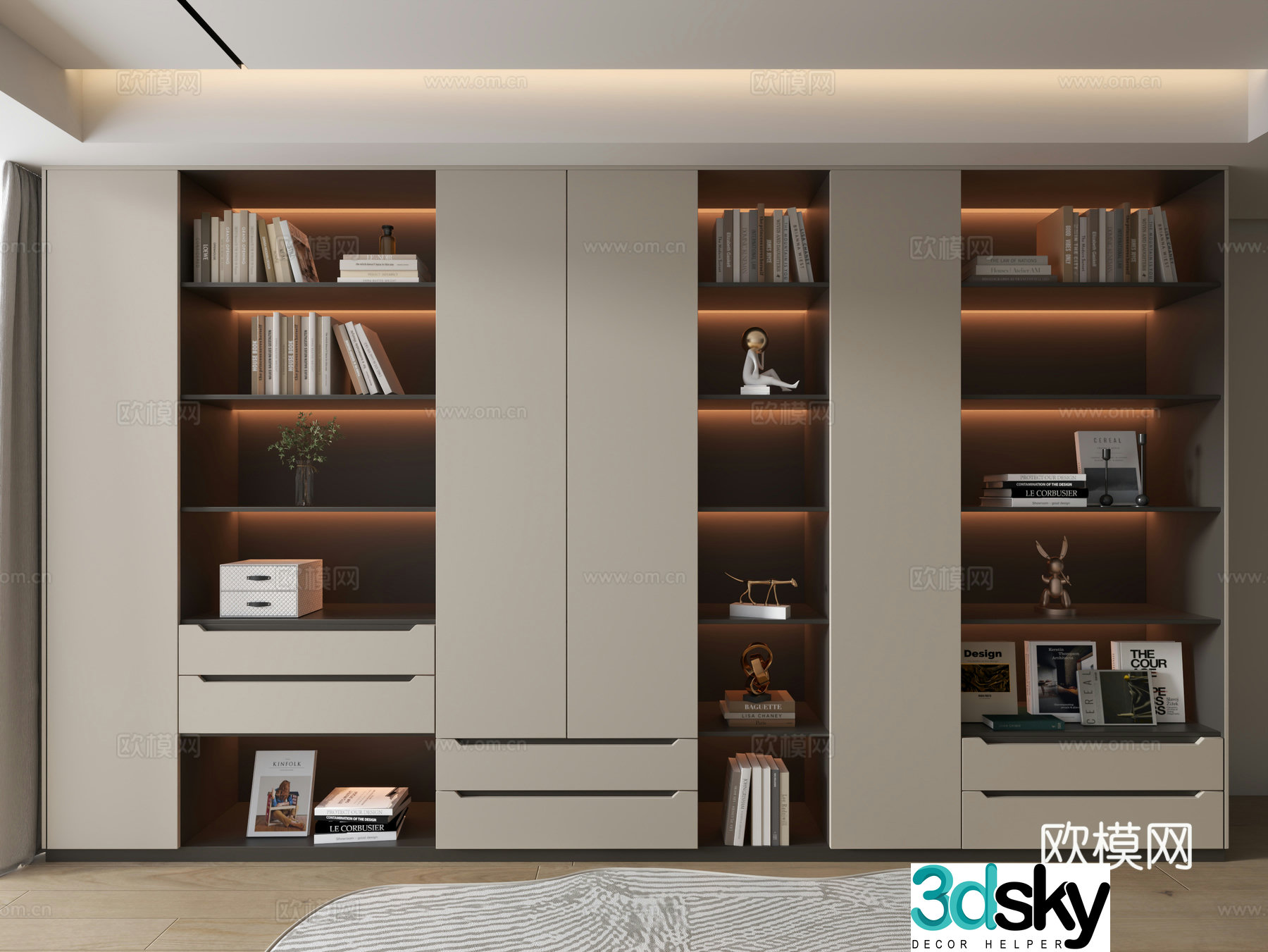 Modern bookcase whole wall cabinet 3D model