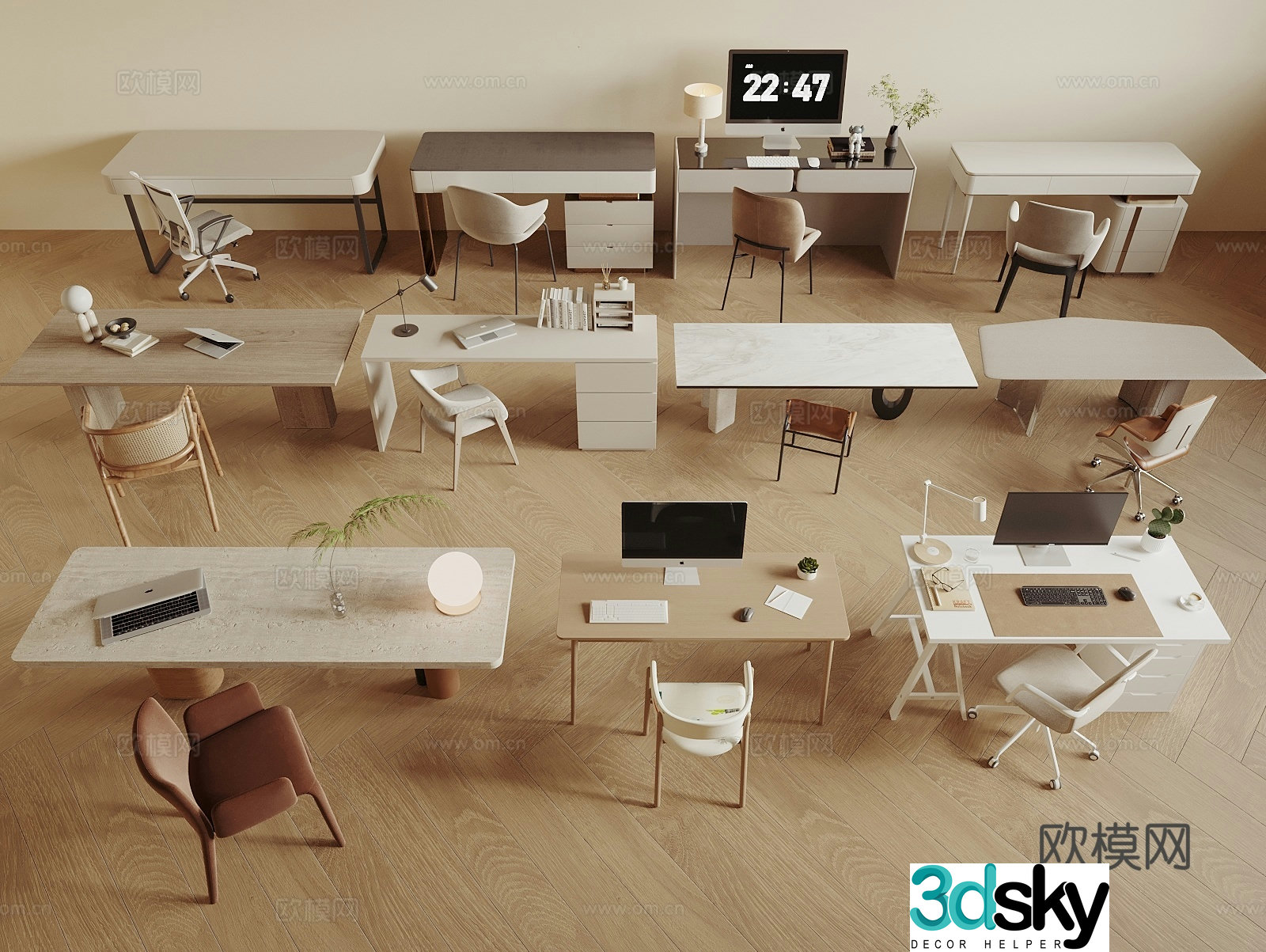 modern desk writing desk 3d model
