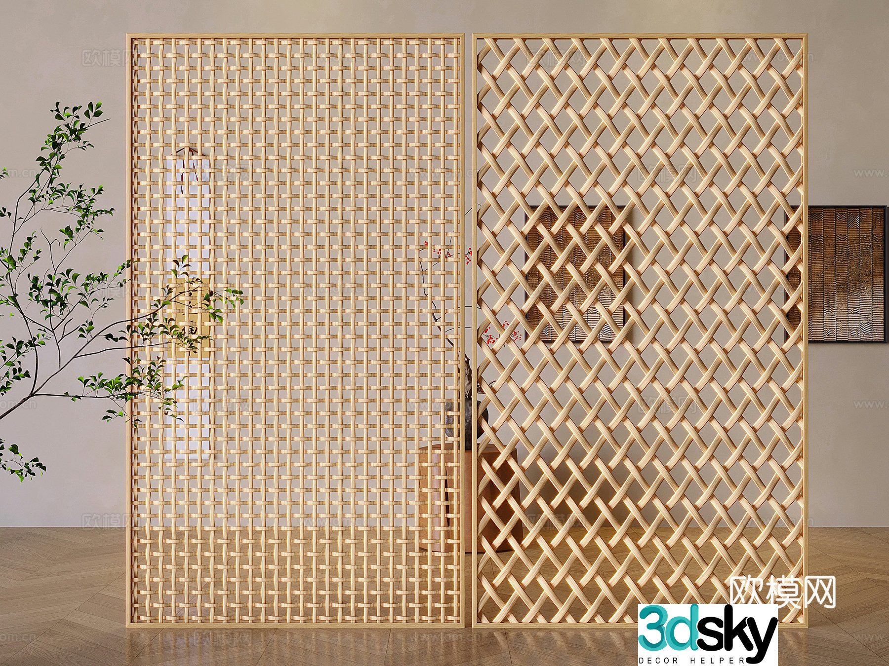 Chinese rattan screen 3D model