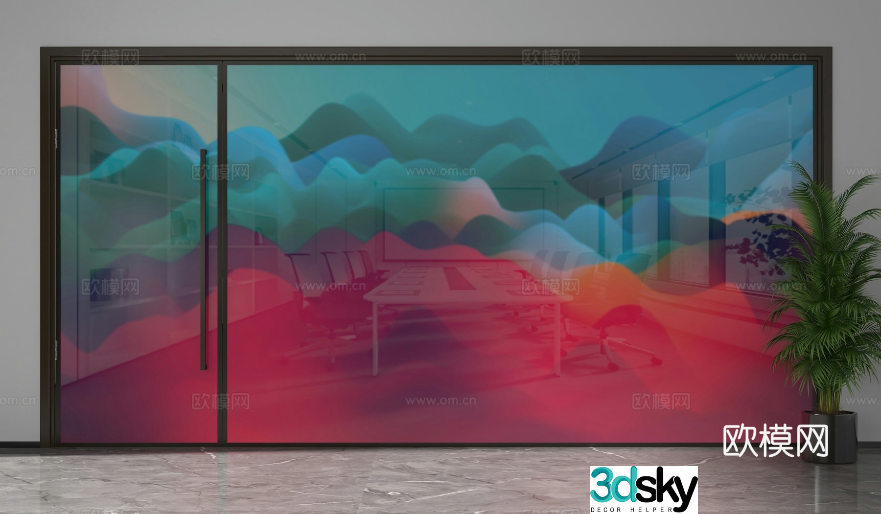 Modern office glass partition 3d model