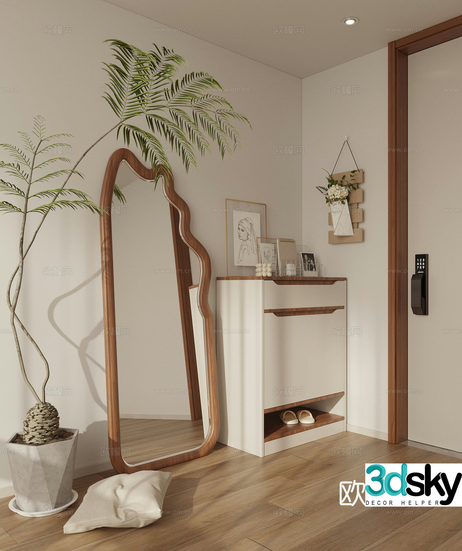 Middle style porch shoe cabinet finished cabinet low cabinet dressing mirror 3D model