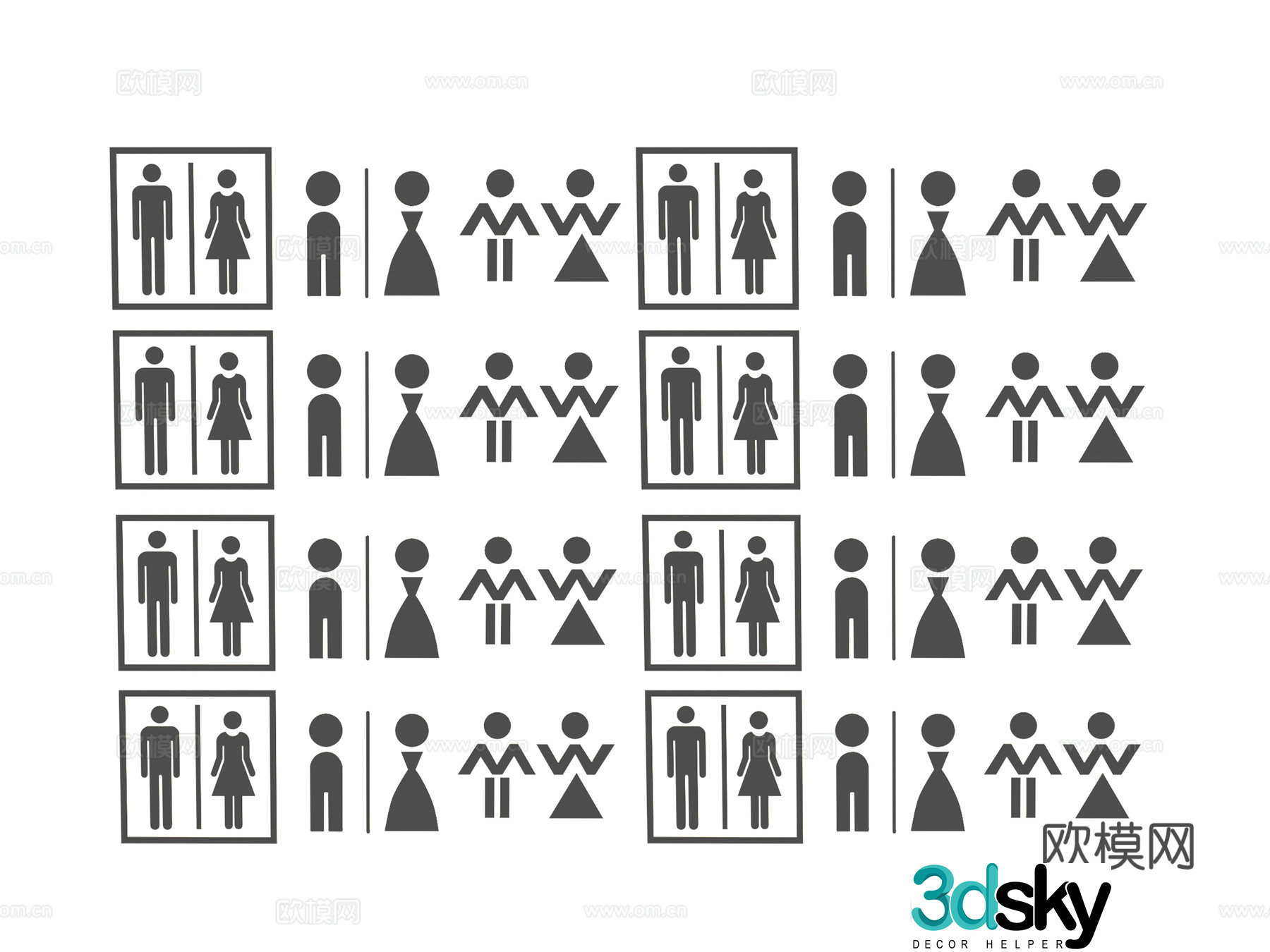 Public sign Bathroom guide sign sign 3d model
