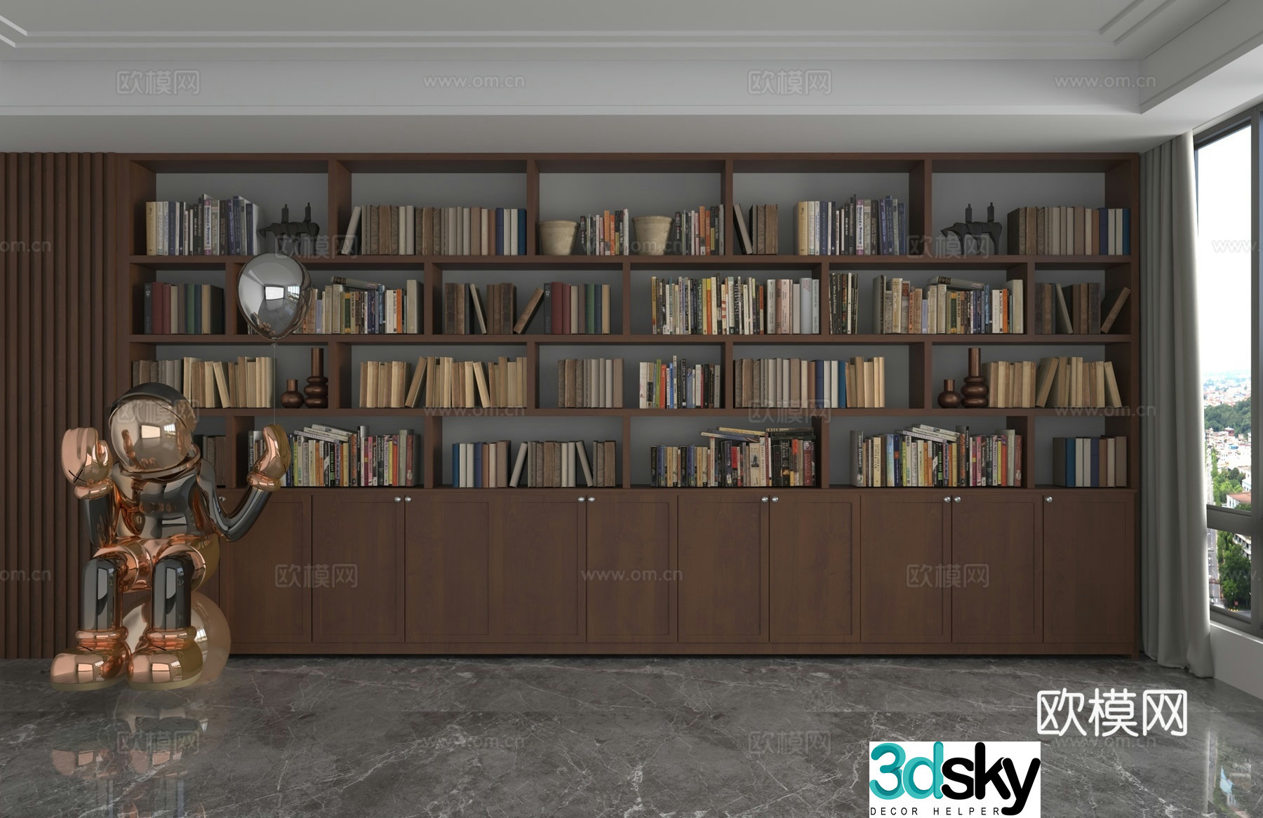 Modern whole wall bookcase 3d model