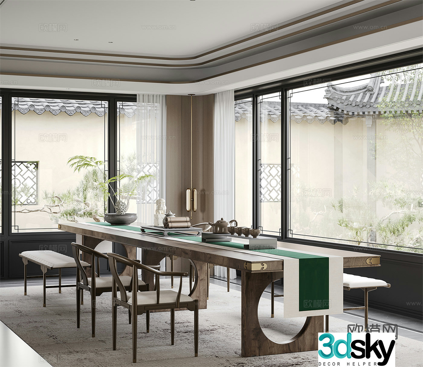 New Chinese style desk and chair 3d model