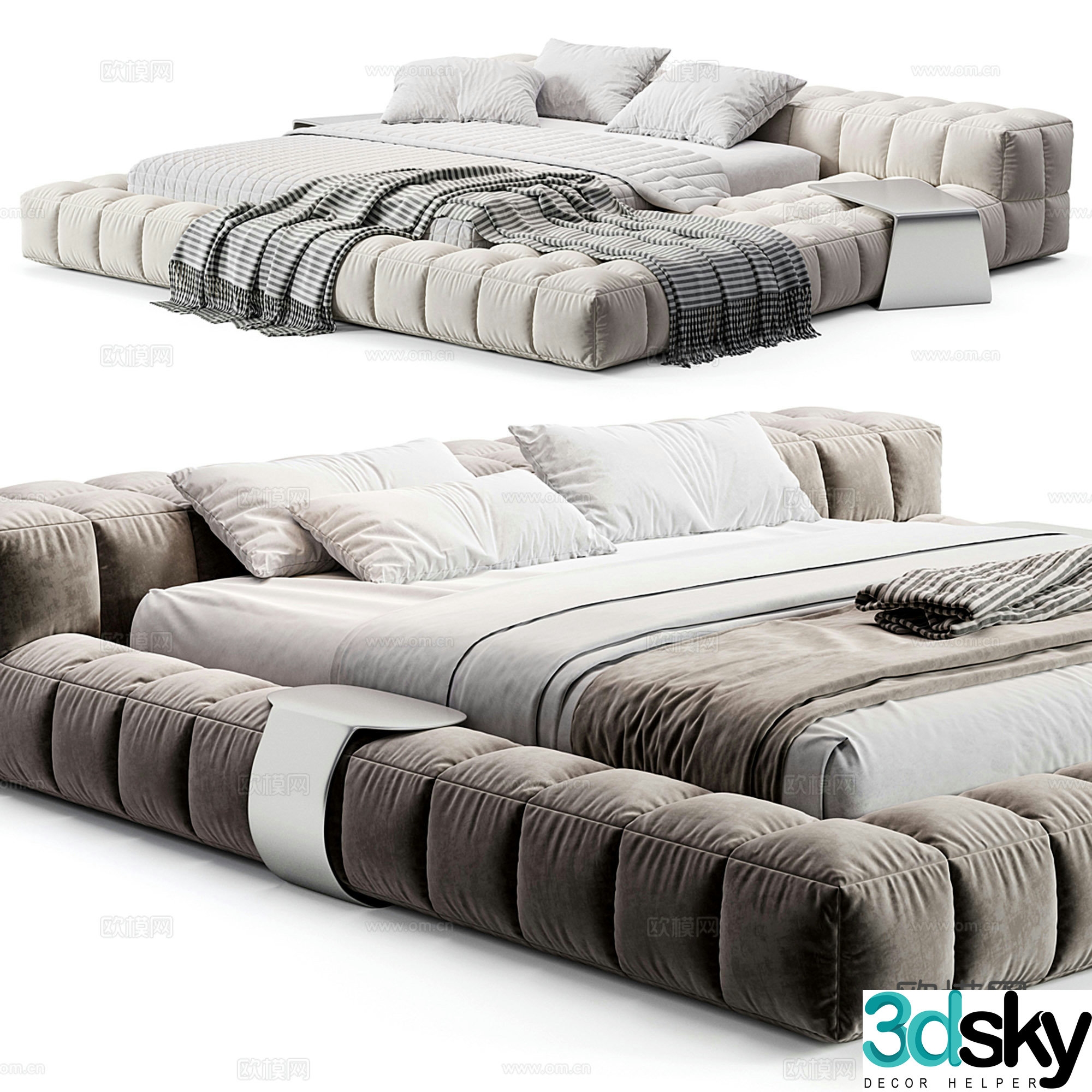 Modern double bed master bed platform bed 3d model