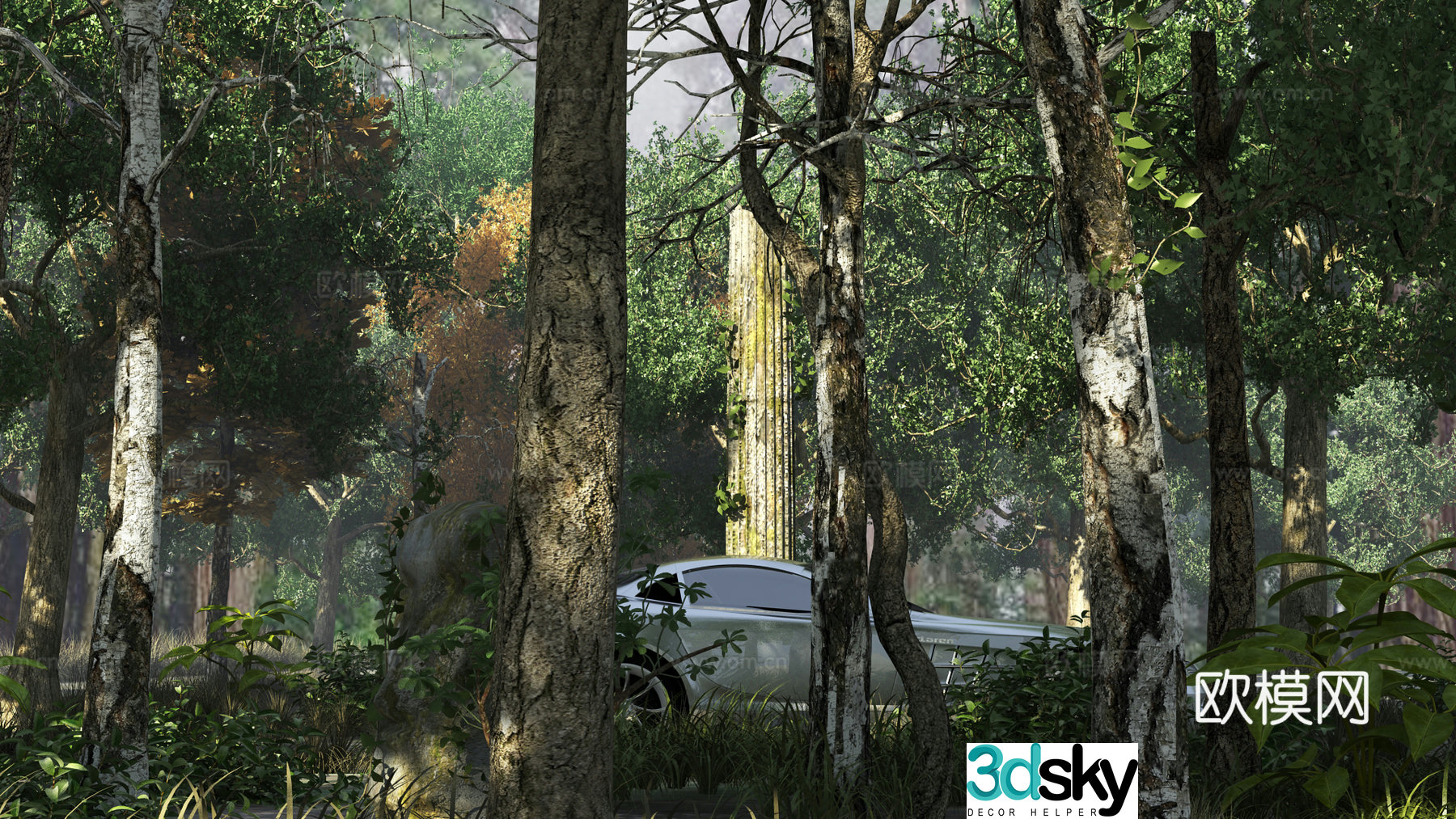 Modern forest park scene 3d model