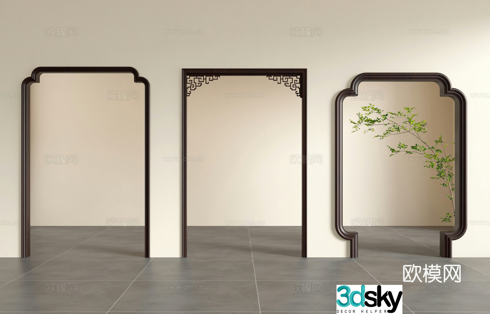 New Chinese style door opening pass door 3D model