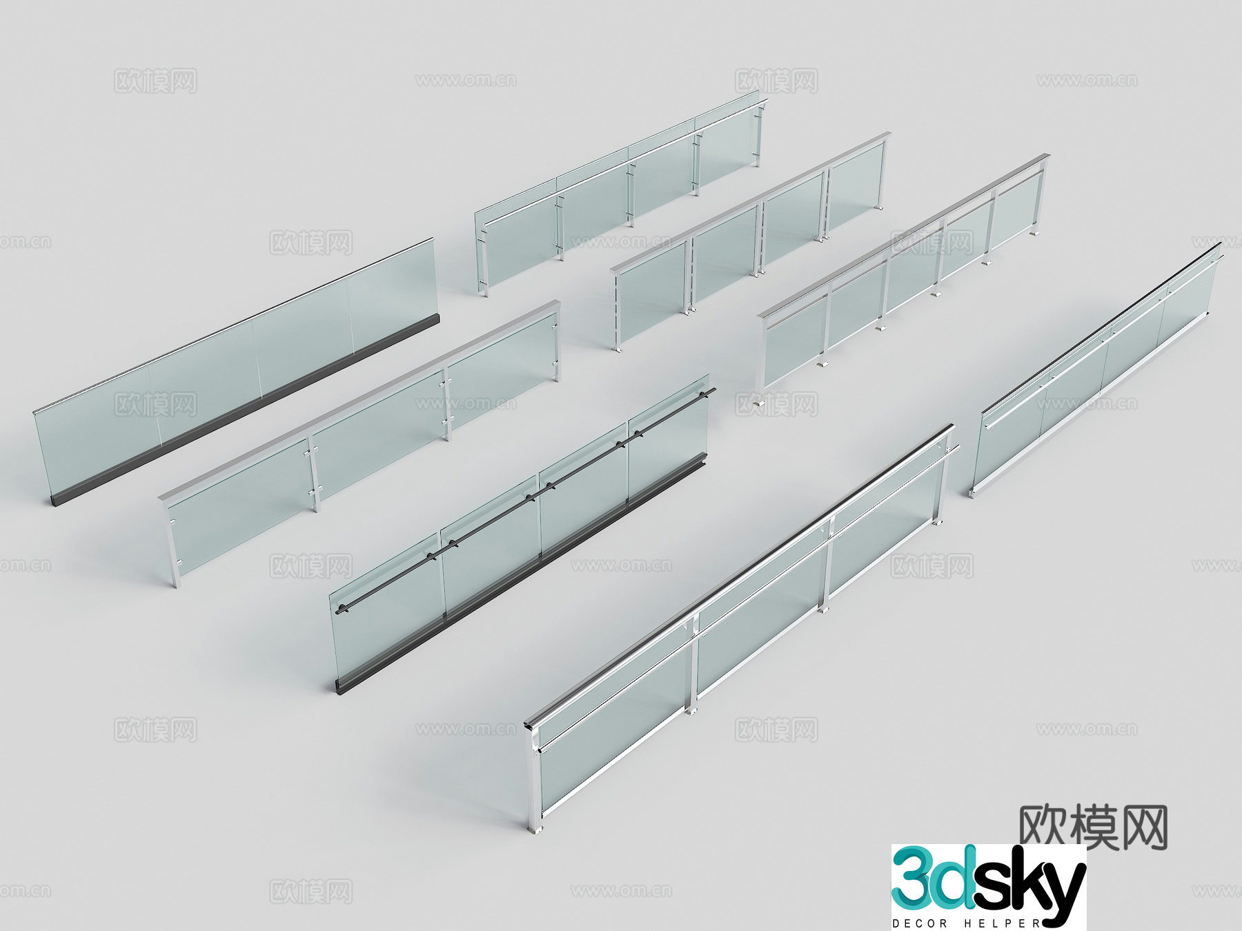 Modern glass railing stainless steel railing metal guardrail fence 3d model