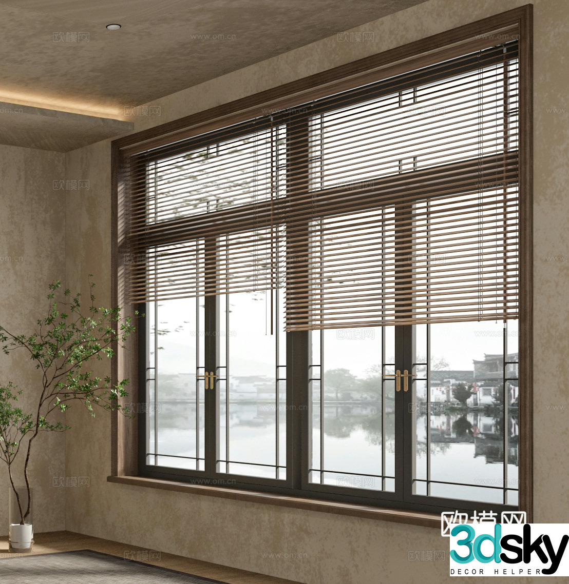 New Chinese style wooden windows blinds lattice windows 3D model