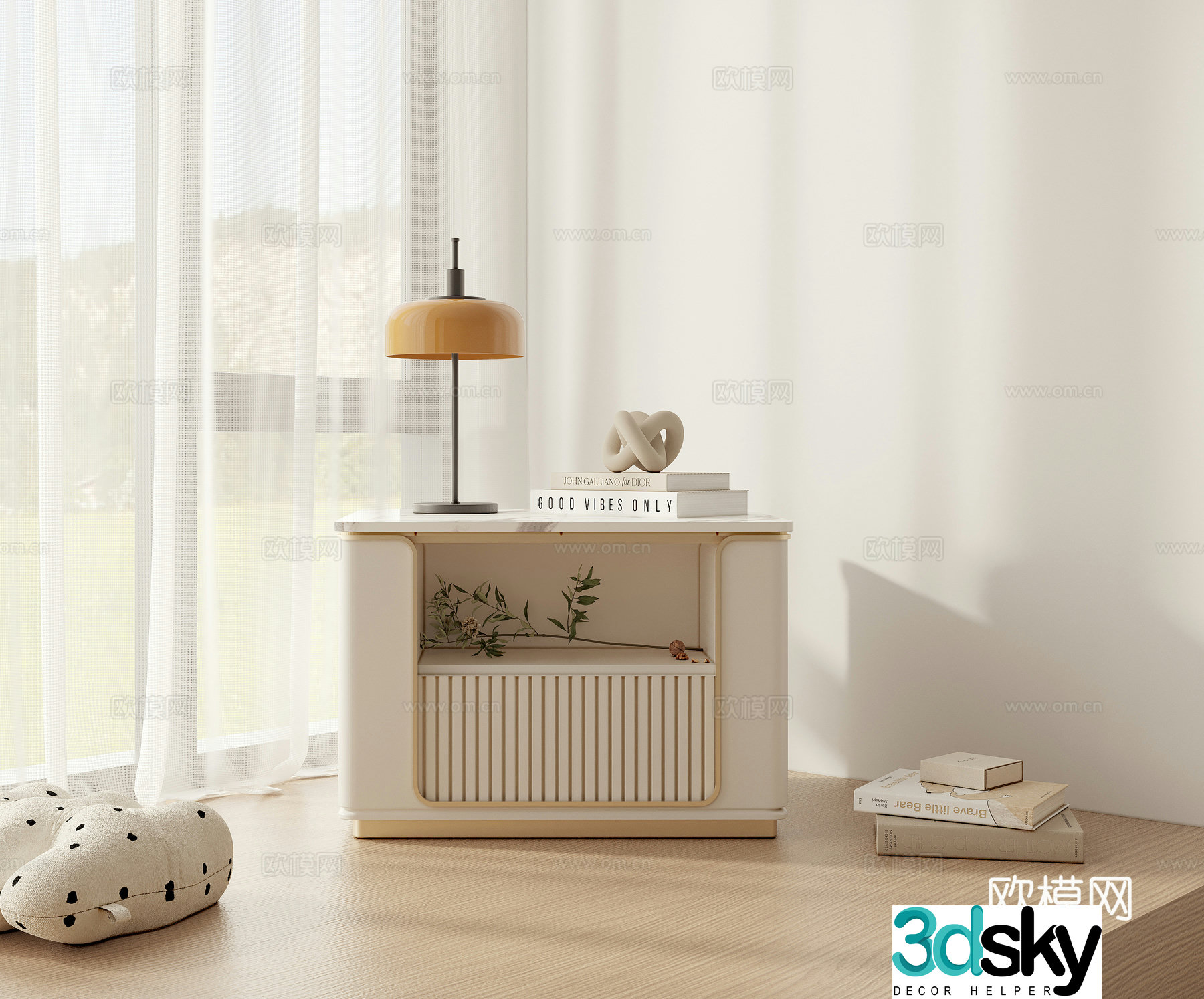 Cream style bedside table 3d model