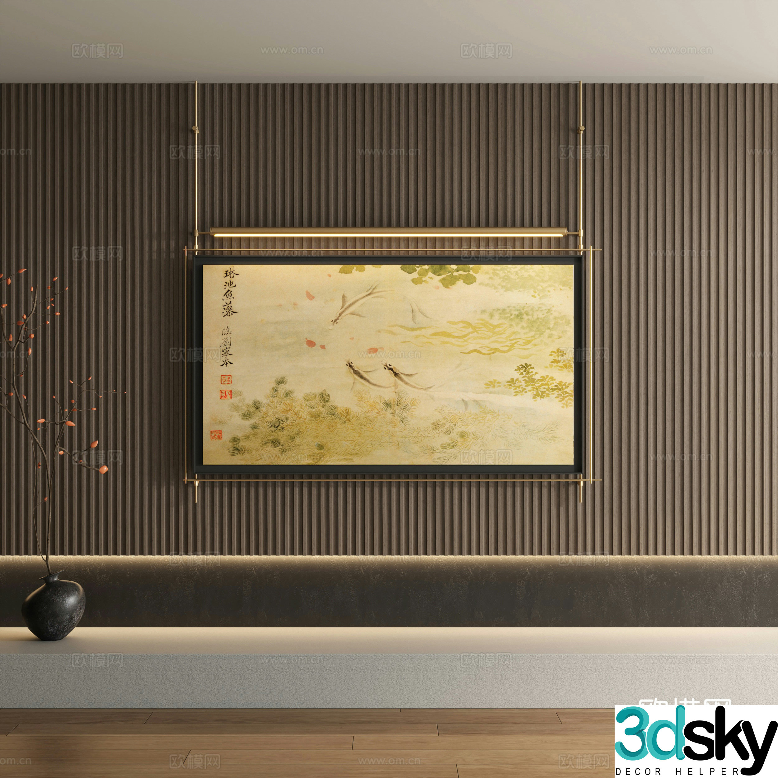 New Chinese style retro hanging painting decorative painting 3D model