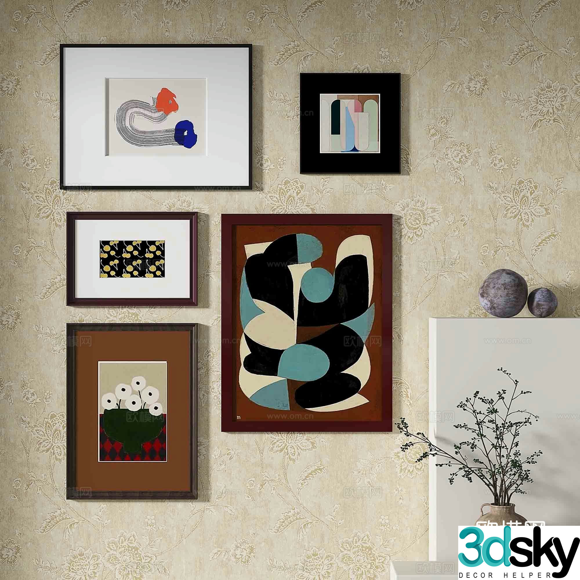 Simple European retro painting Abstract painting Decorative painting 3d model