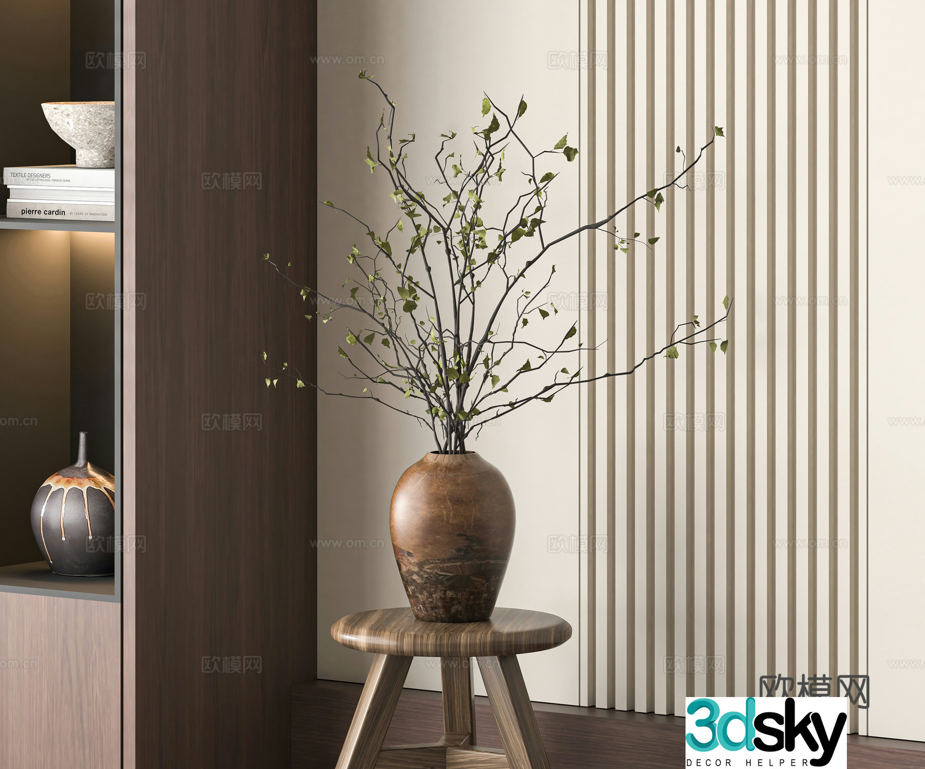 wabi-sabi vase floral arrangement flower arrangement 3d model