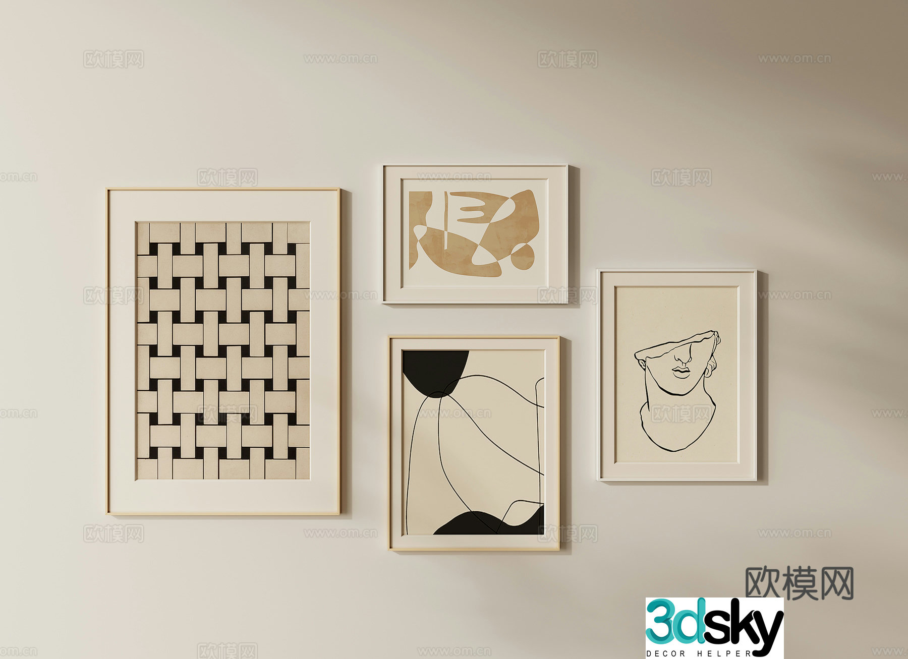 Cream style combination hanging painting 3D model