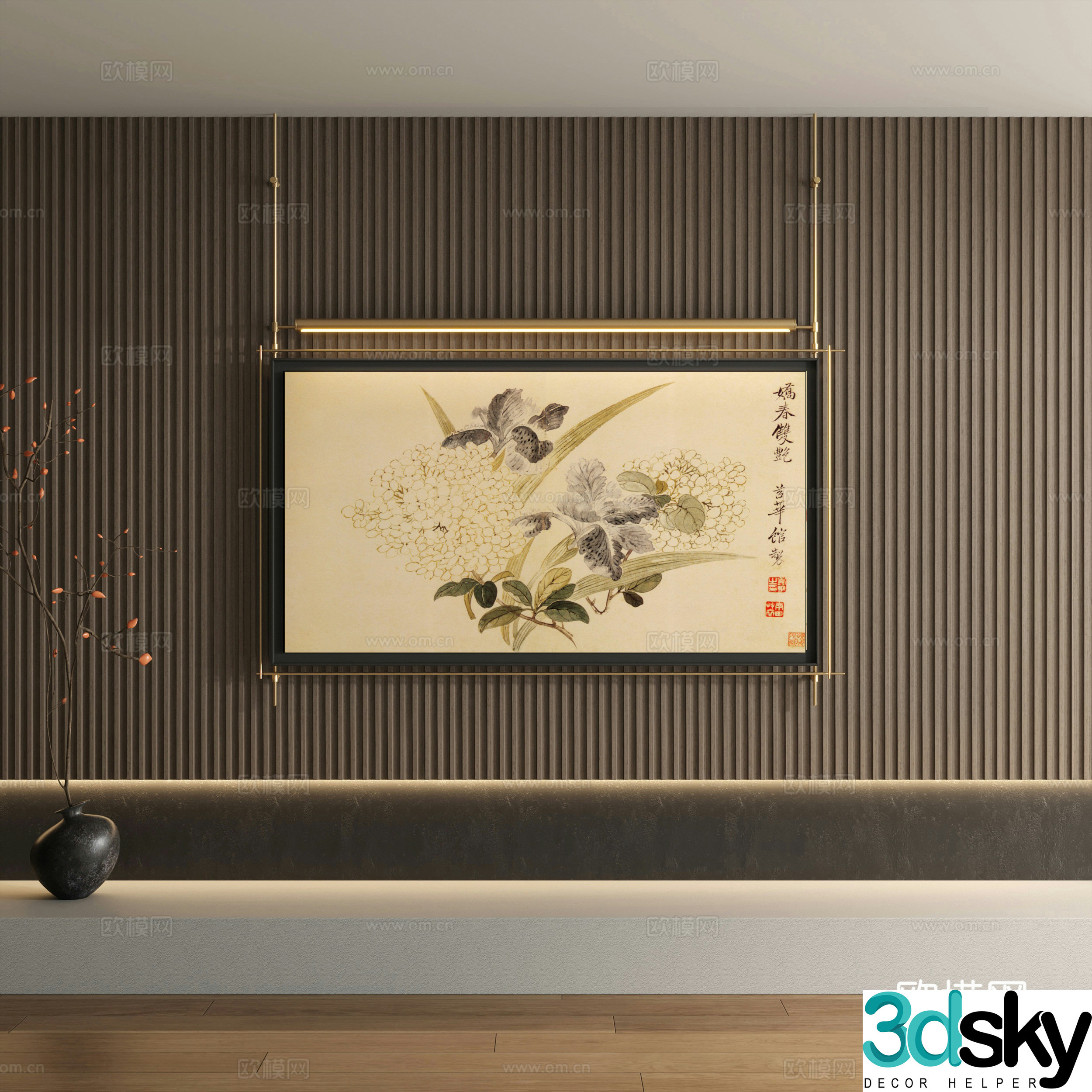 New Chinese style decorative painting flower hanging painting 3d model