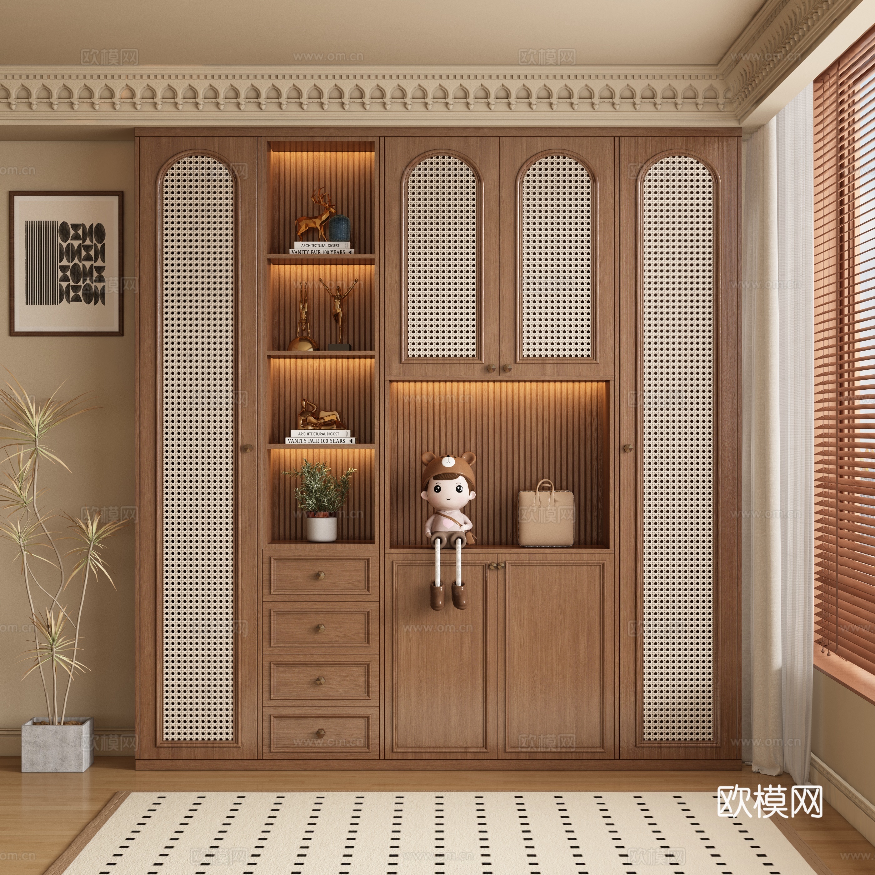 Medieval style entrance shoe cabinet 3D model