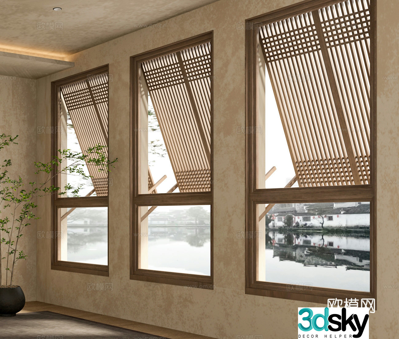 New Chinese style lattice window wooden window window 3d model