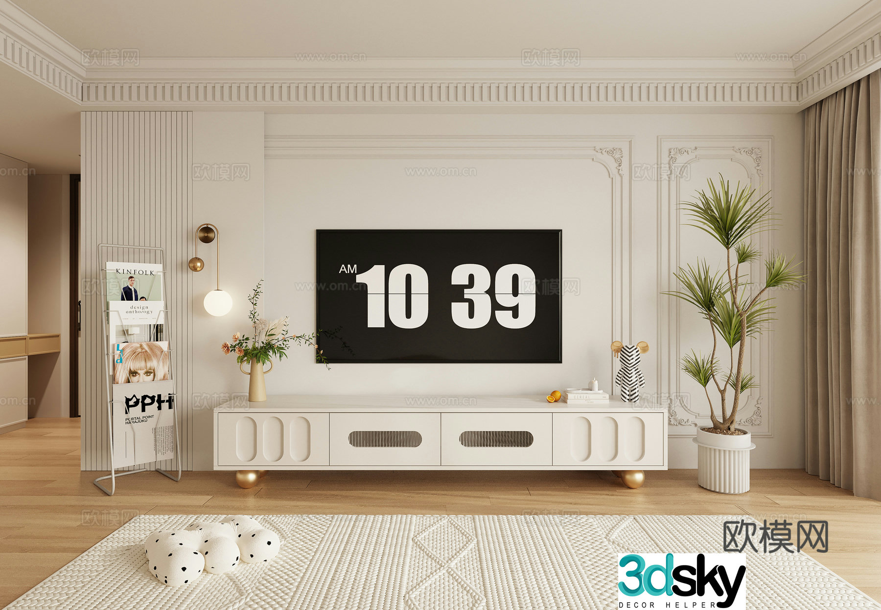 Cream style background wall TV background 3d model