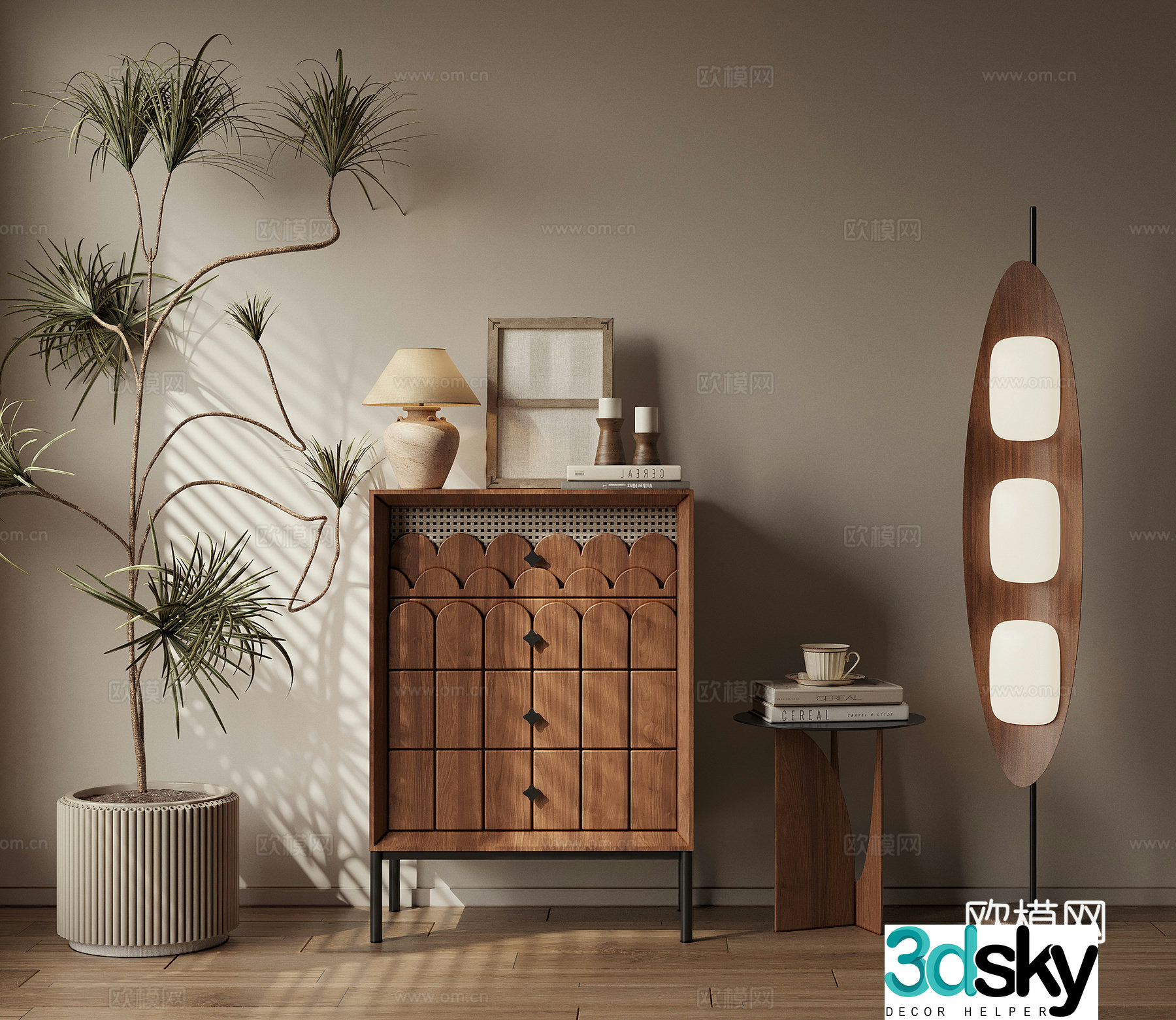 Medium style low cabinet chest cabinet 3d model
