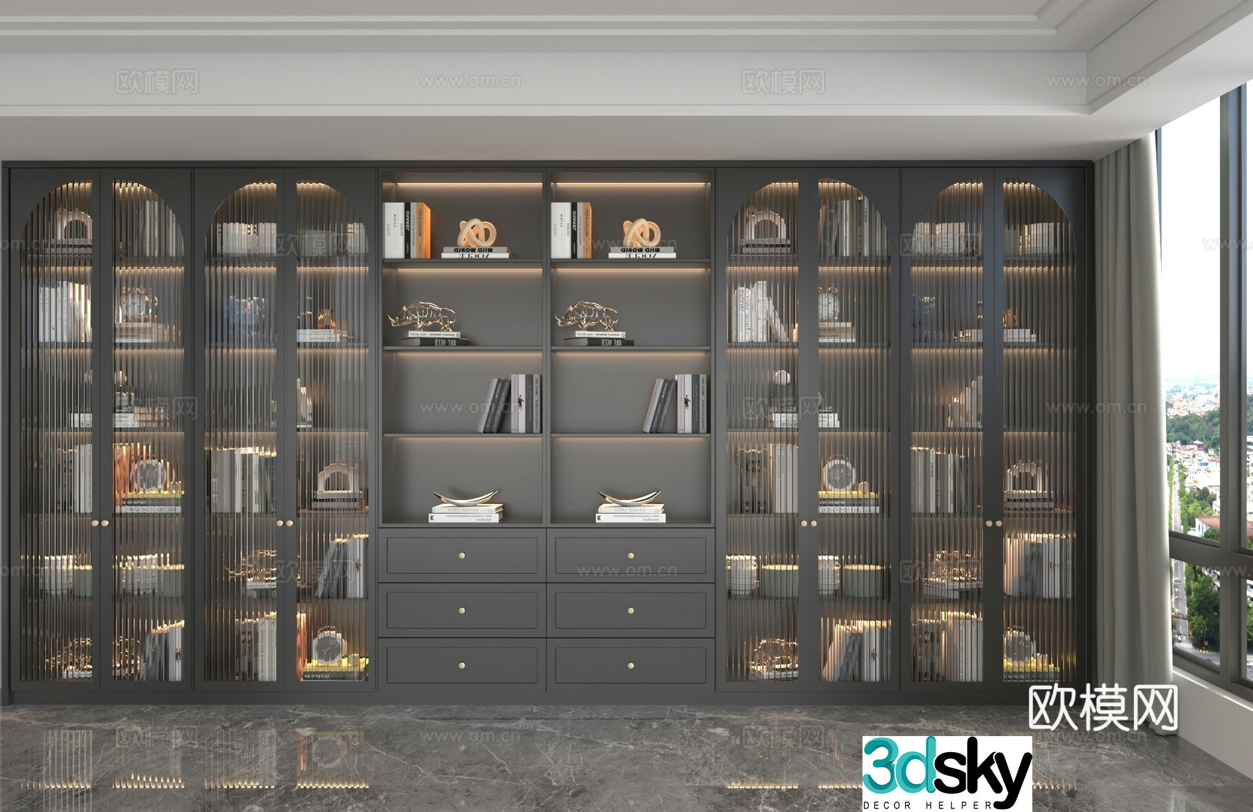 French bookcase bookshelf 3d model