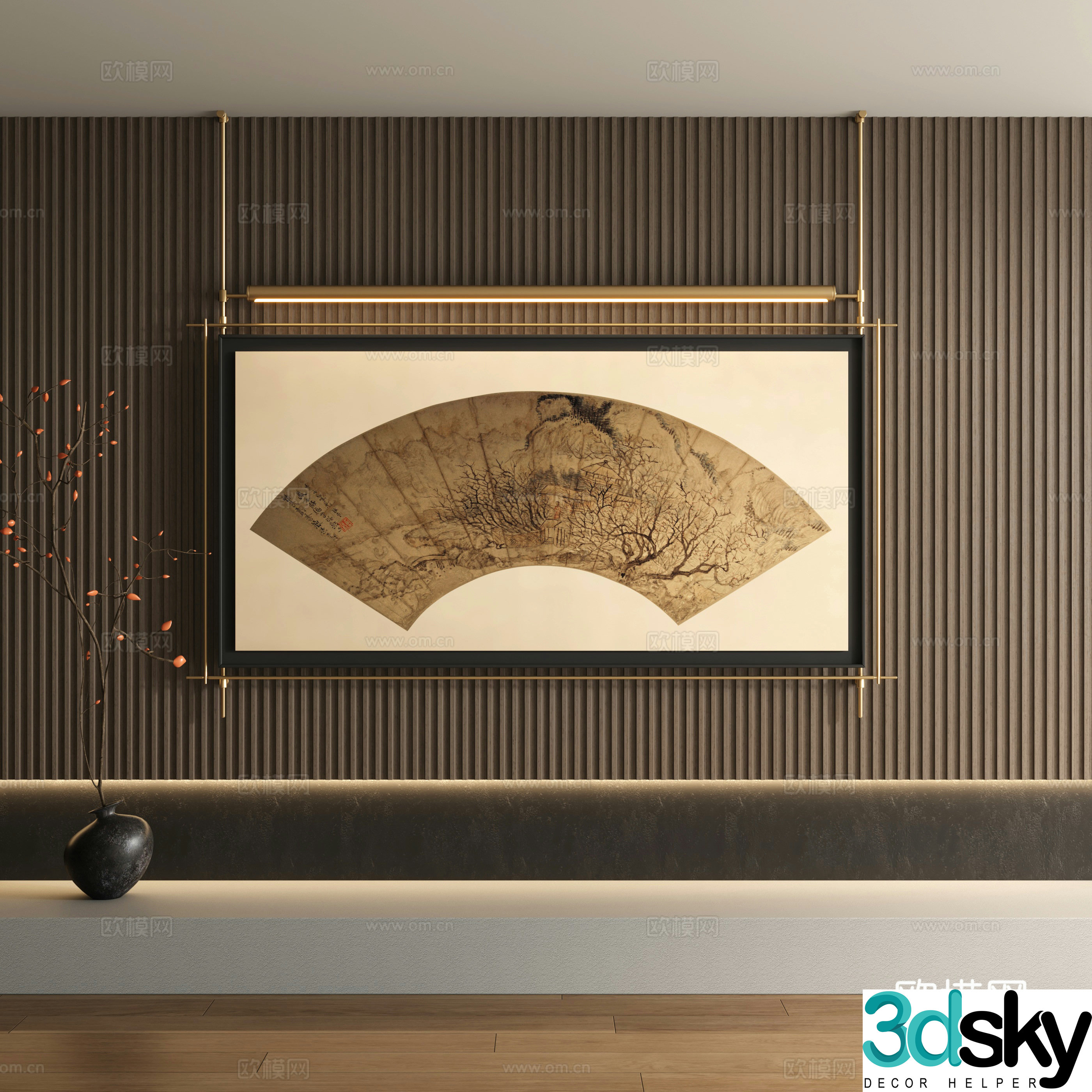 New Chinese style metal pole hanging paintings ancient paintings decorative paintings 3D model