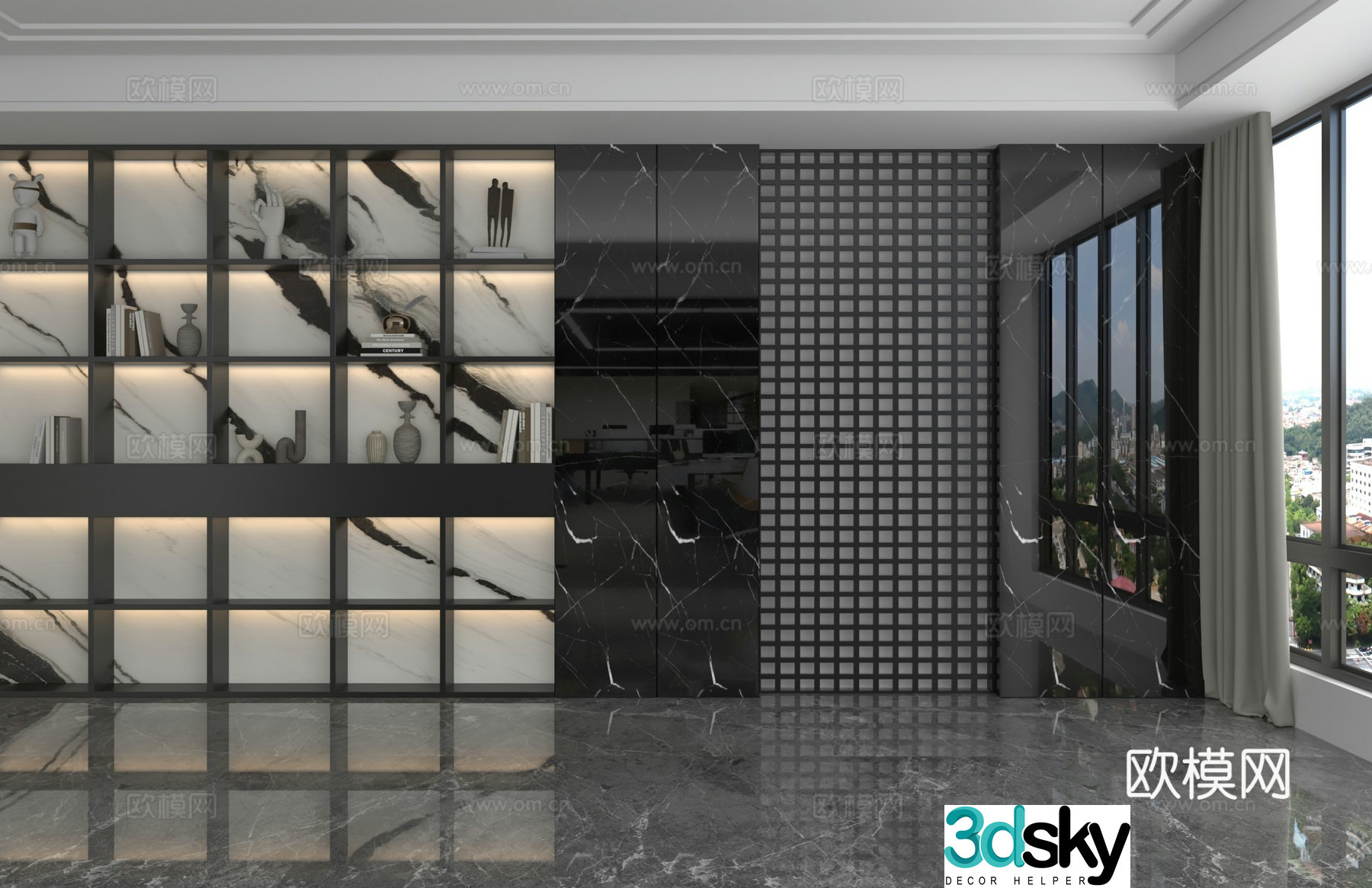 Modern bookcase custom integrated cabinet 3D model