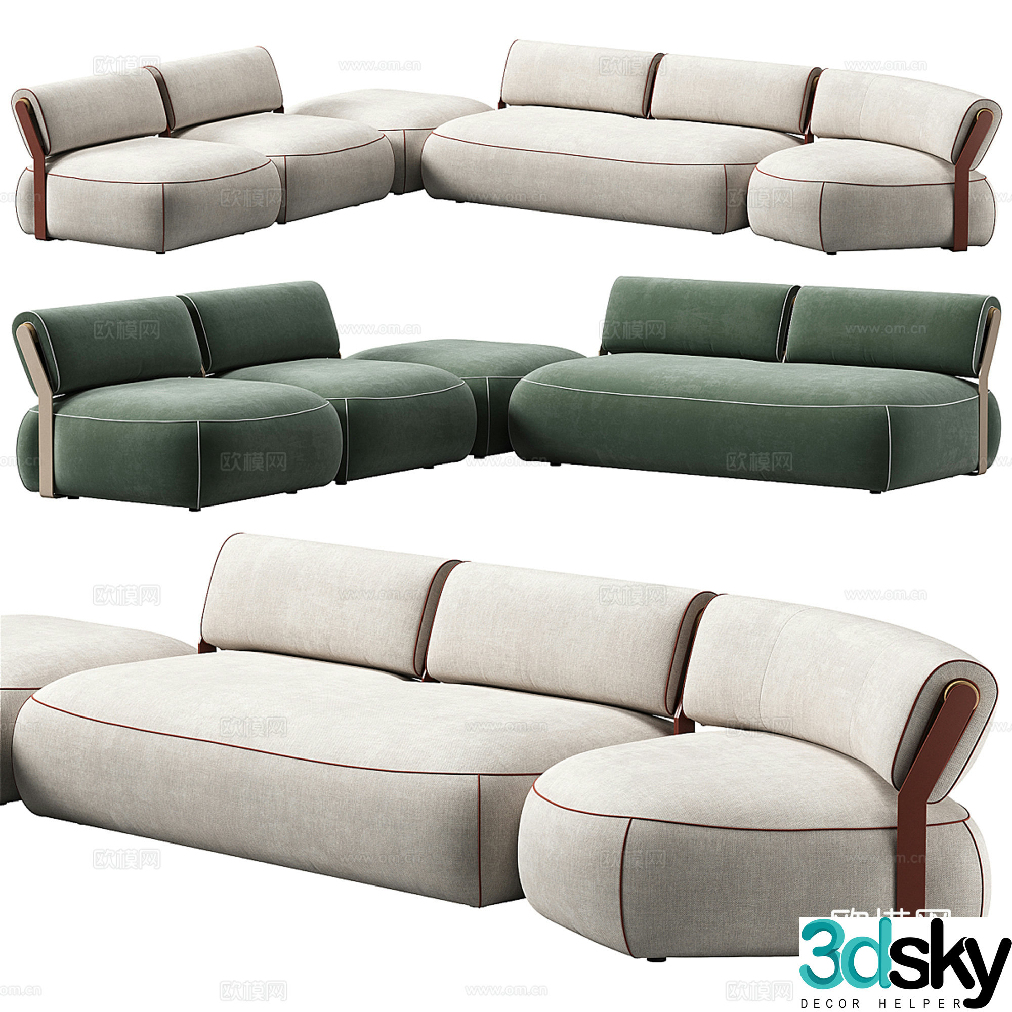 Modern multi-seater sofa corner sofa 3d model