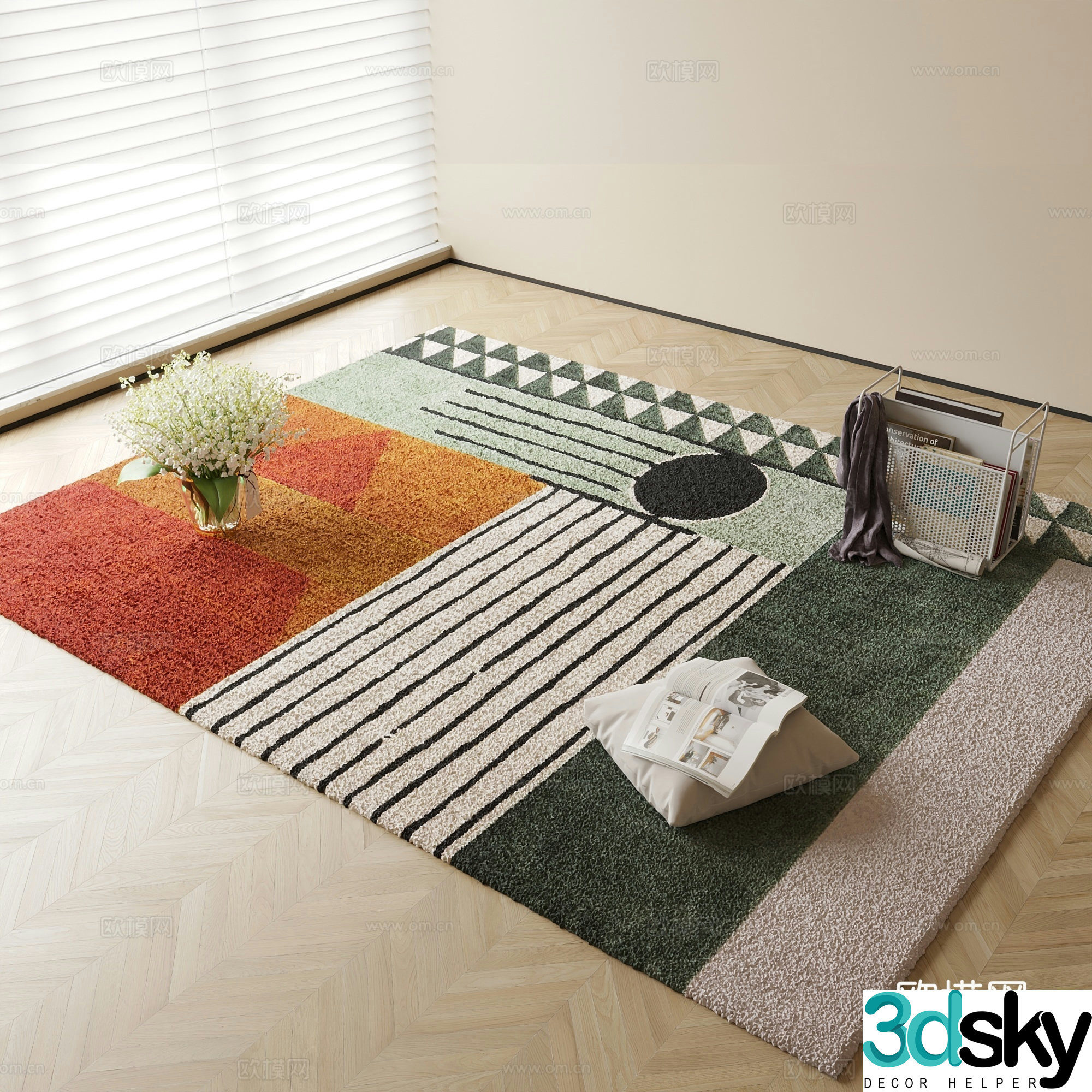 striped carpet square carpet 3d model