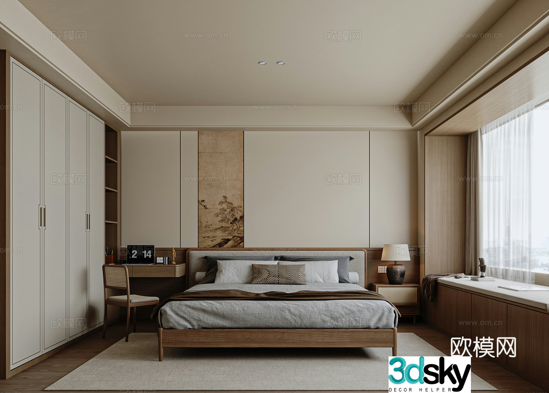 New Chinese style bedroom Song style aesthetic bedroom 3D model
