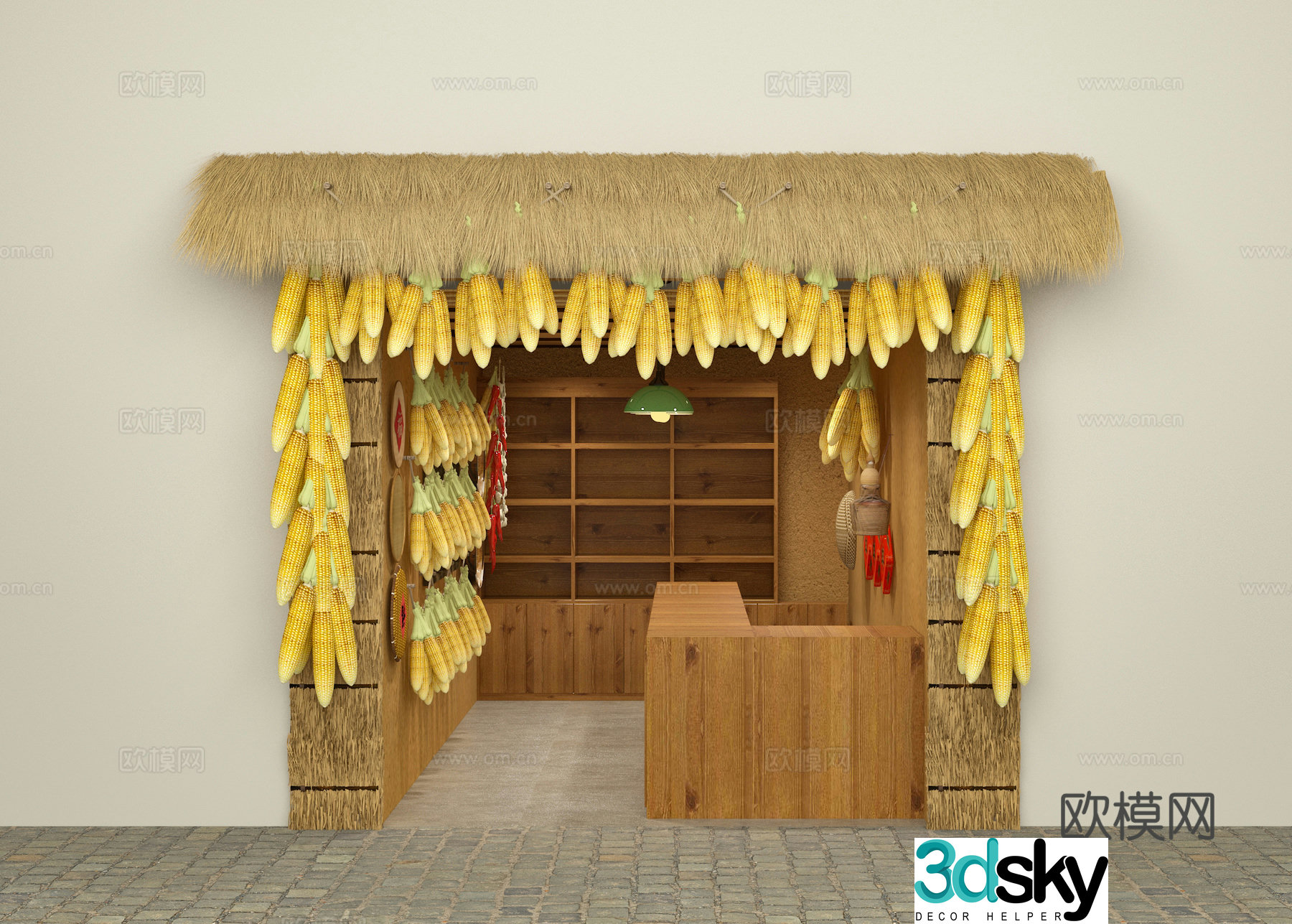 Modern rural farmhouse restaurant shop door 3D model