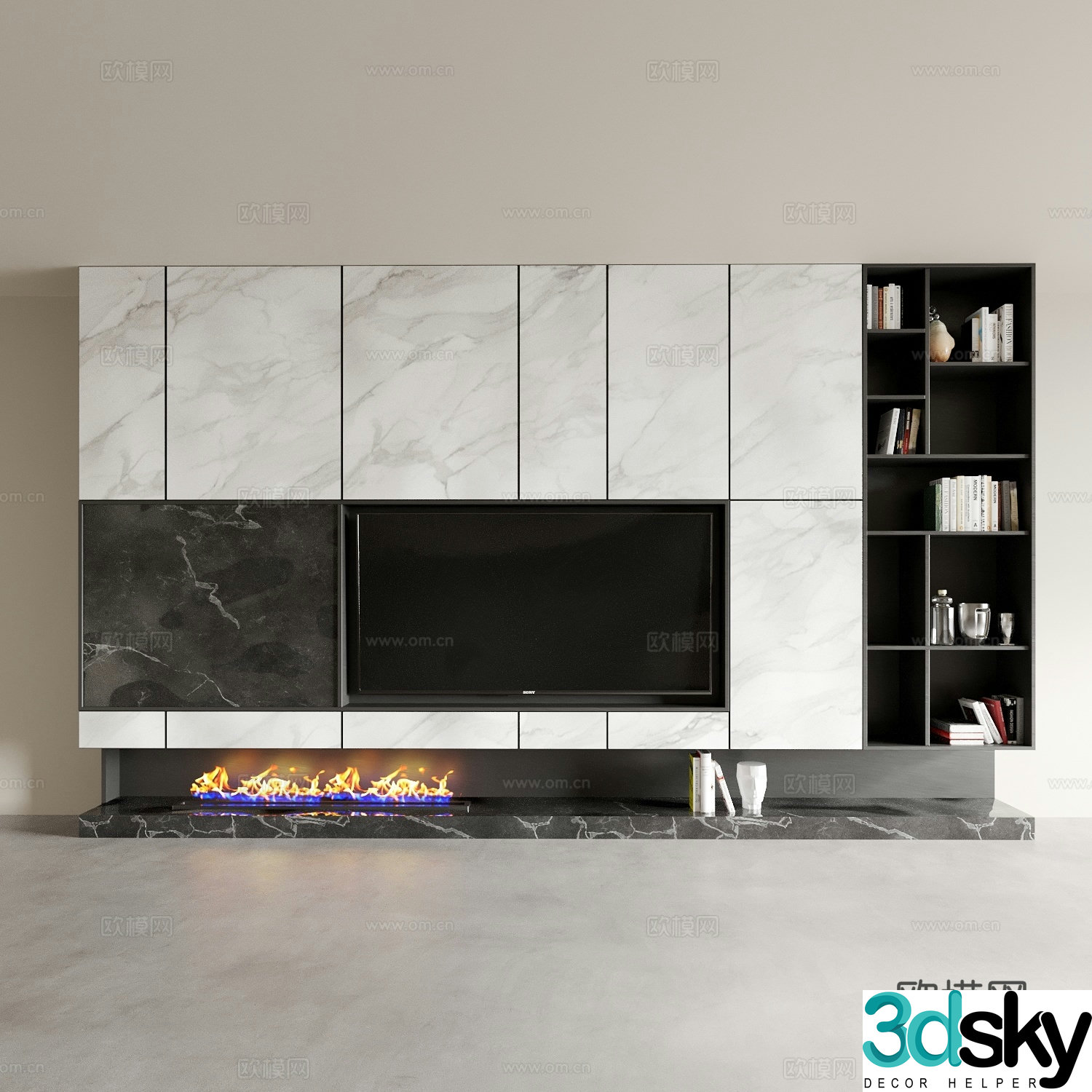 Modern integrated TV cabinet TV background wall 3D model
