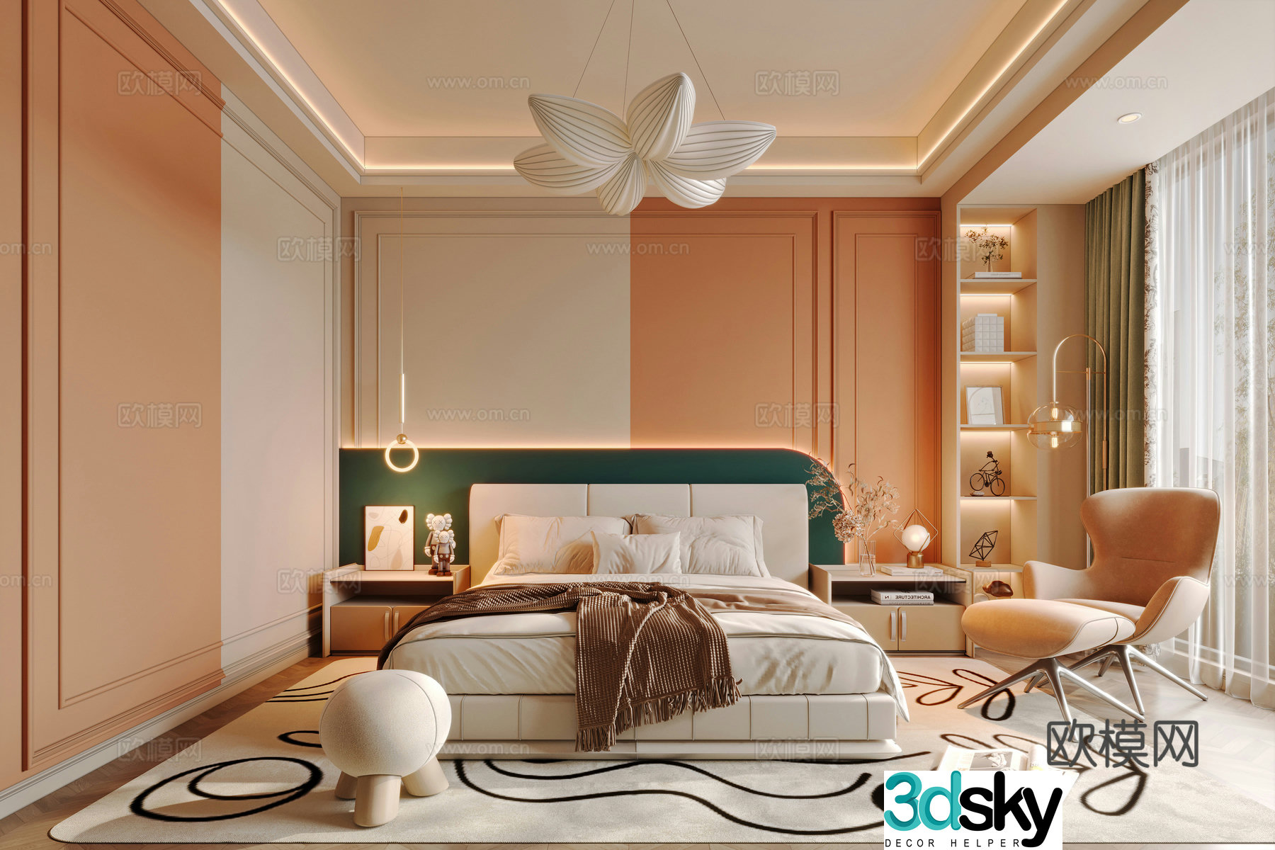 Cream style bedroom second bedroom girl’s room 3D model