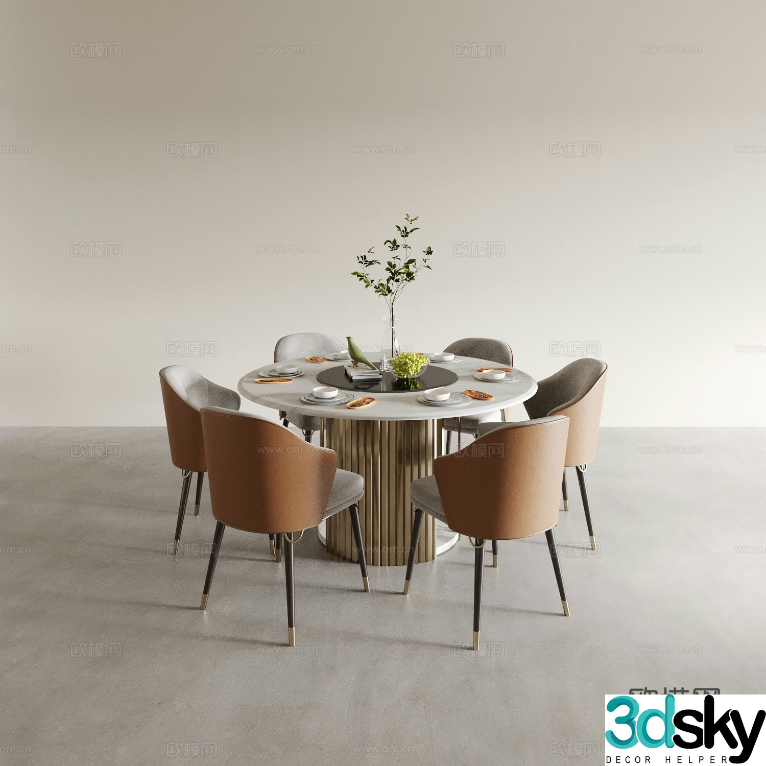 Modern round dining table and chairs 3d model