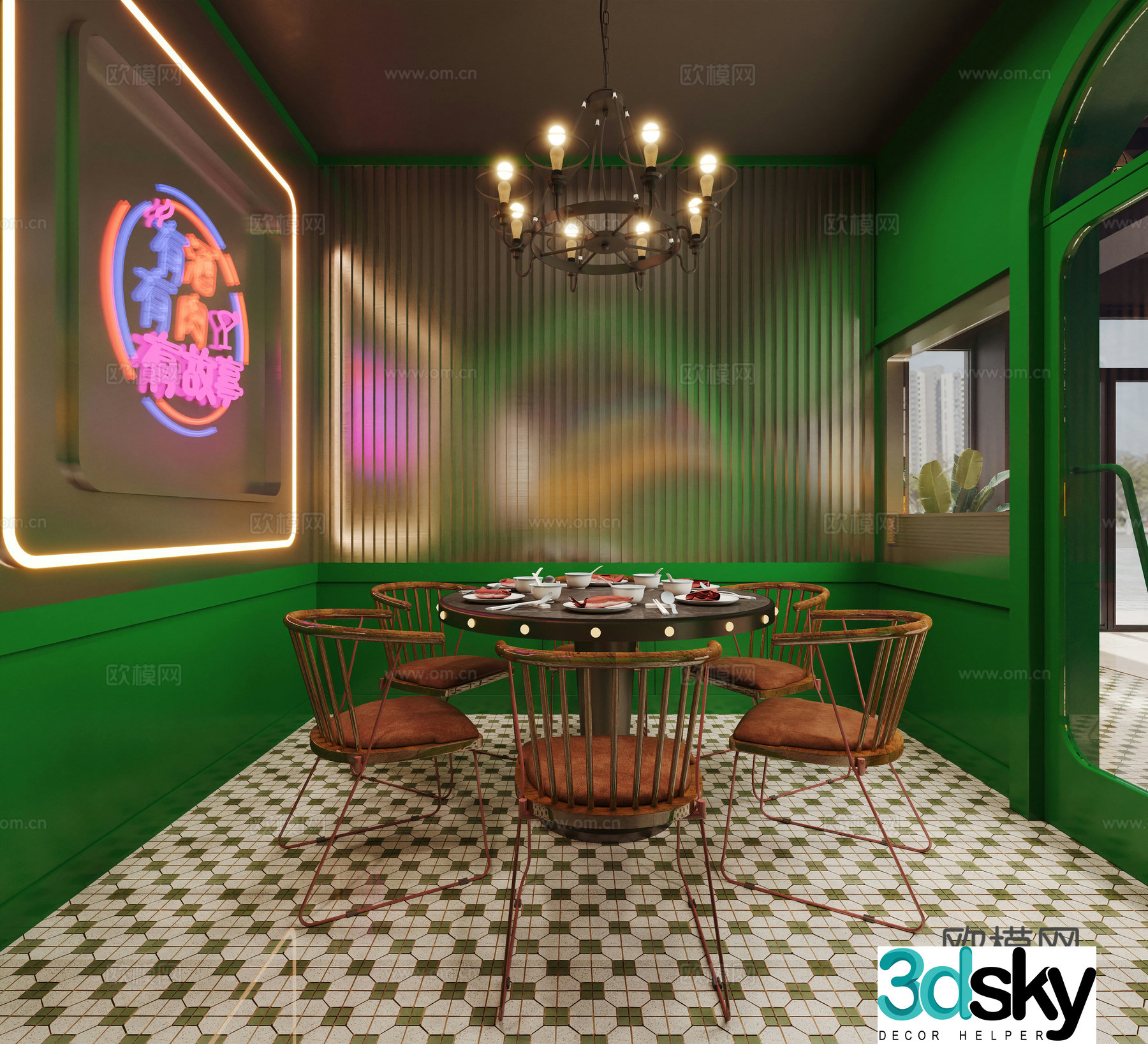 Industrial style barbecue restaurant box 3D model