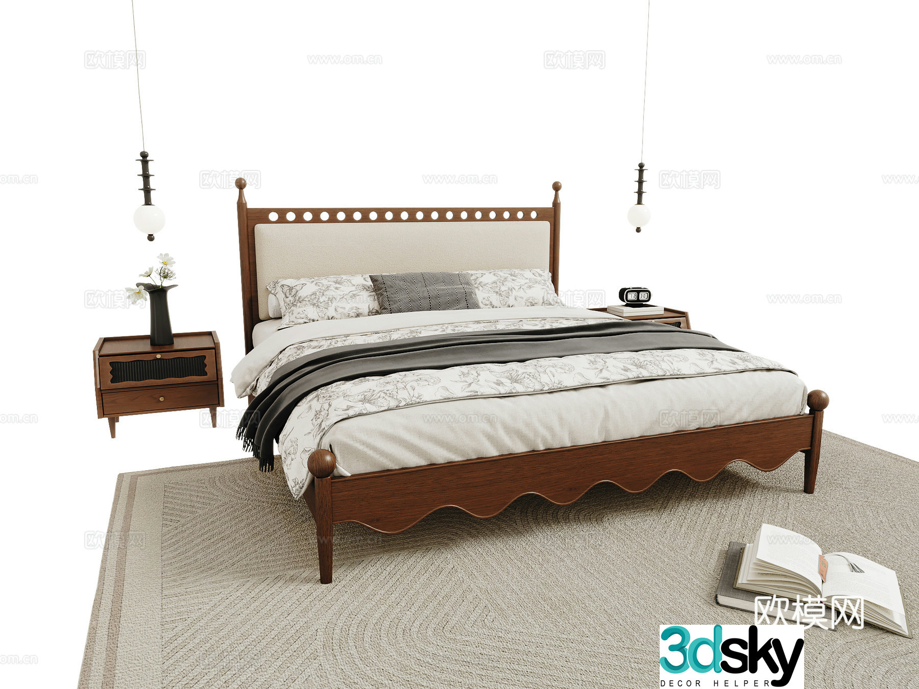 Medieval style double bed 3d model