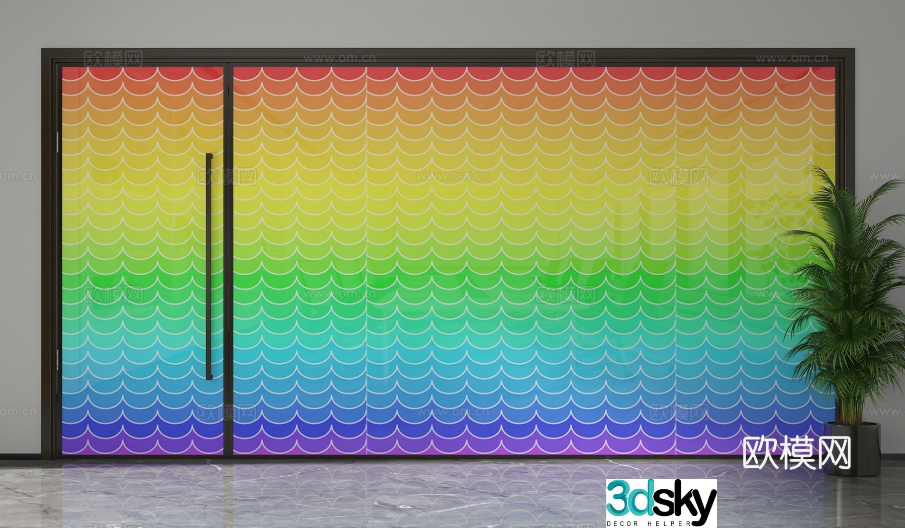 Office door high partition glass partition 3d model