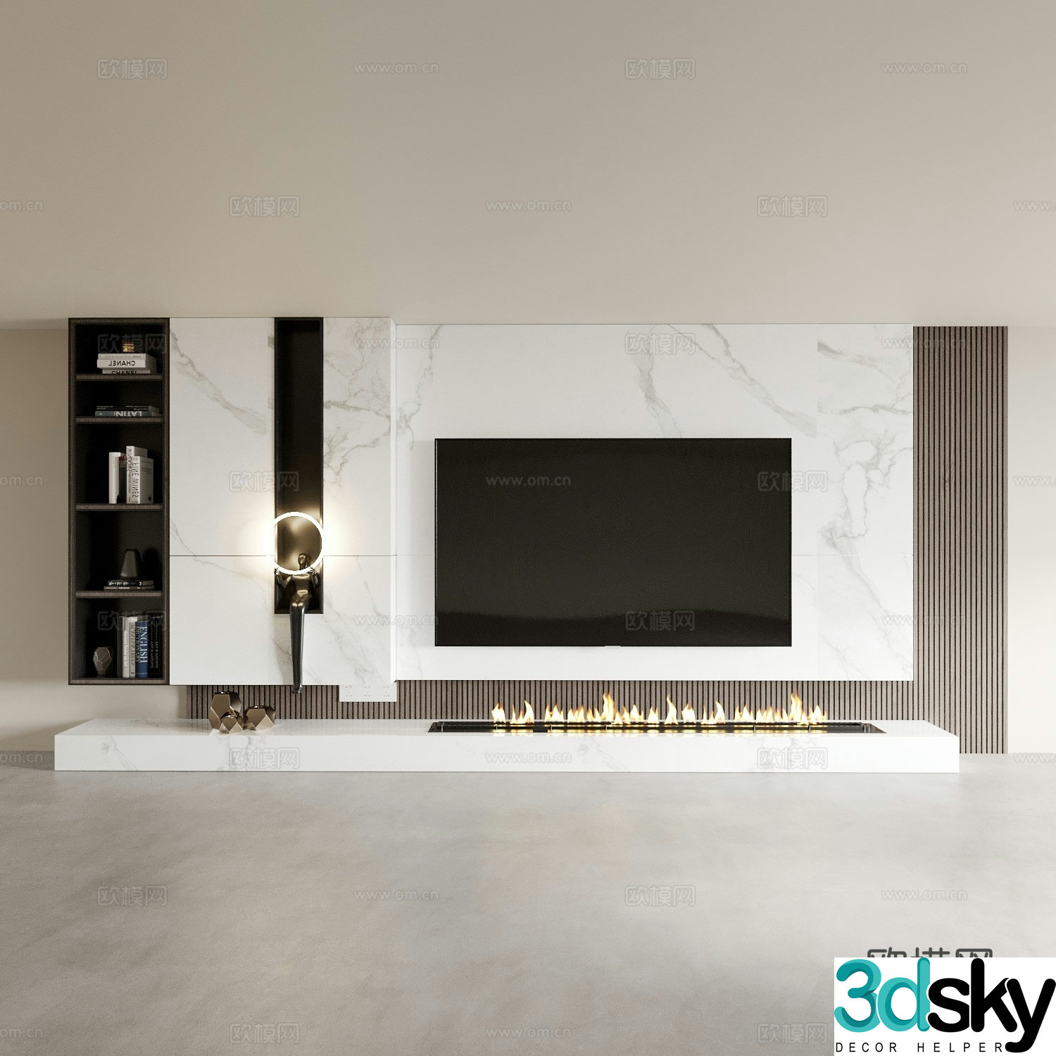 Modern integrated TV cabinet TV background wall 3D model