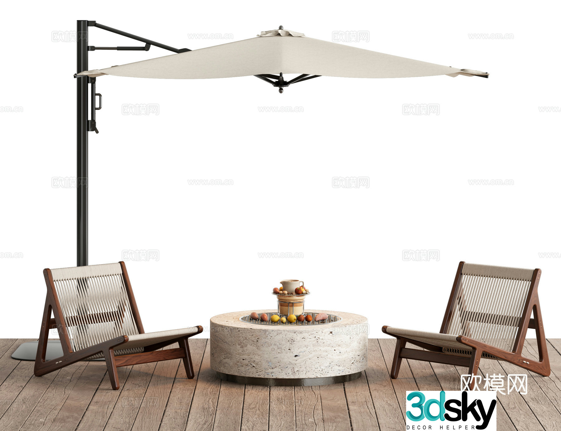 Wabi-sabi outdoor chair rattan chair parasol 3d model