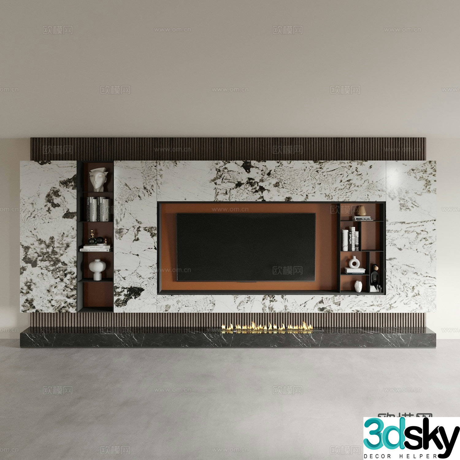 Modern integrated TV cabinet TV background wall TV background cabinet 3D model
