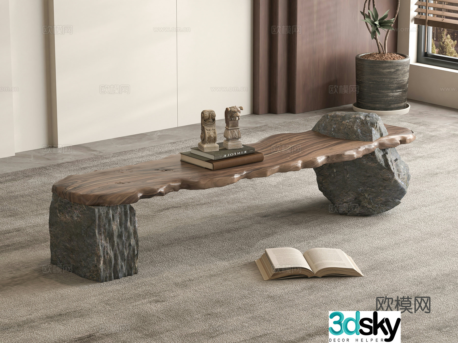 wabi-sabi stool bench wooden bench 3d model