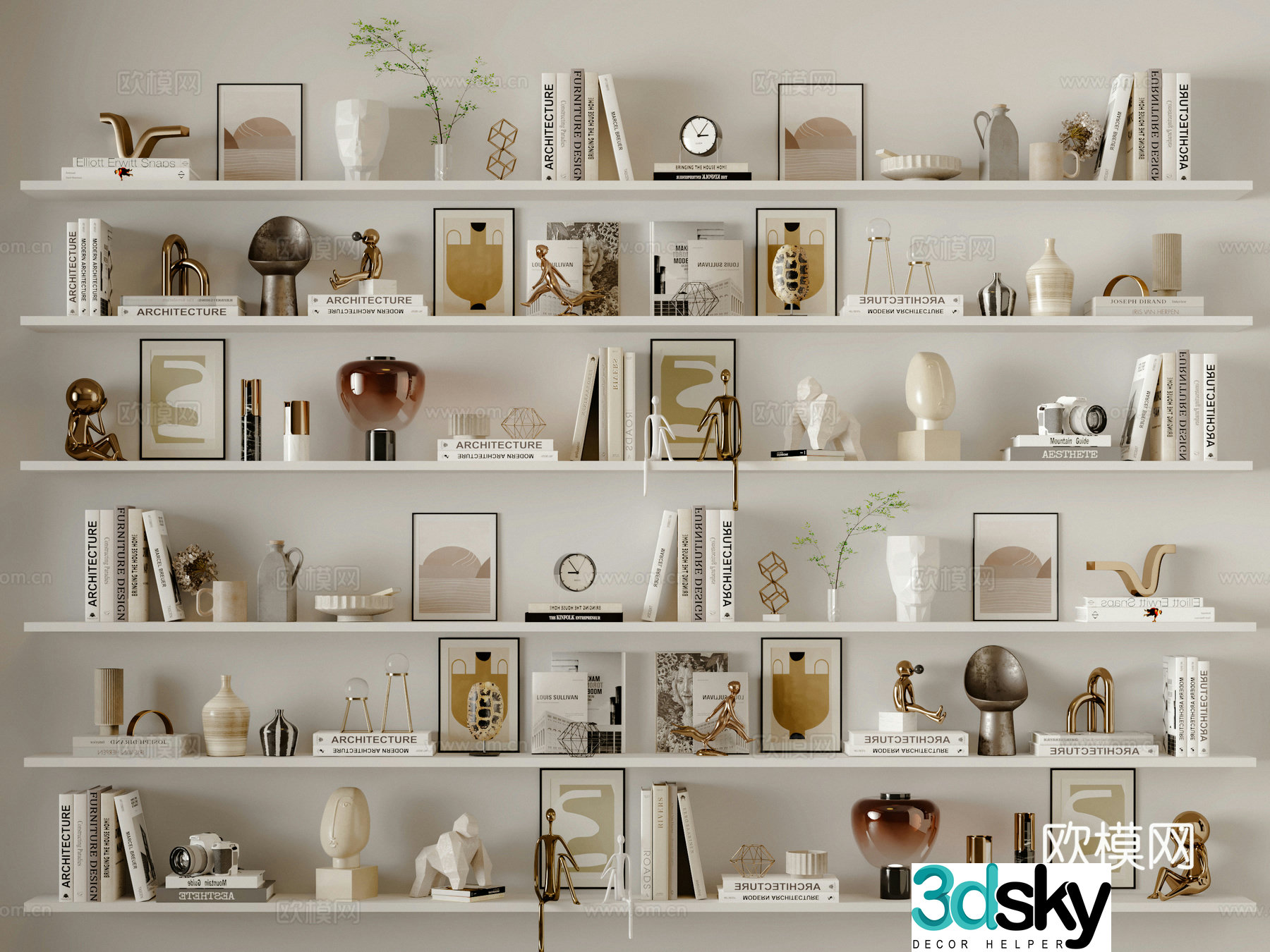 Modern decorations ornaments books hanging paintings 3D model