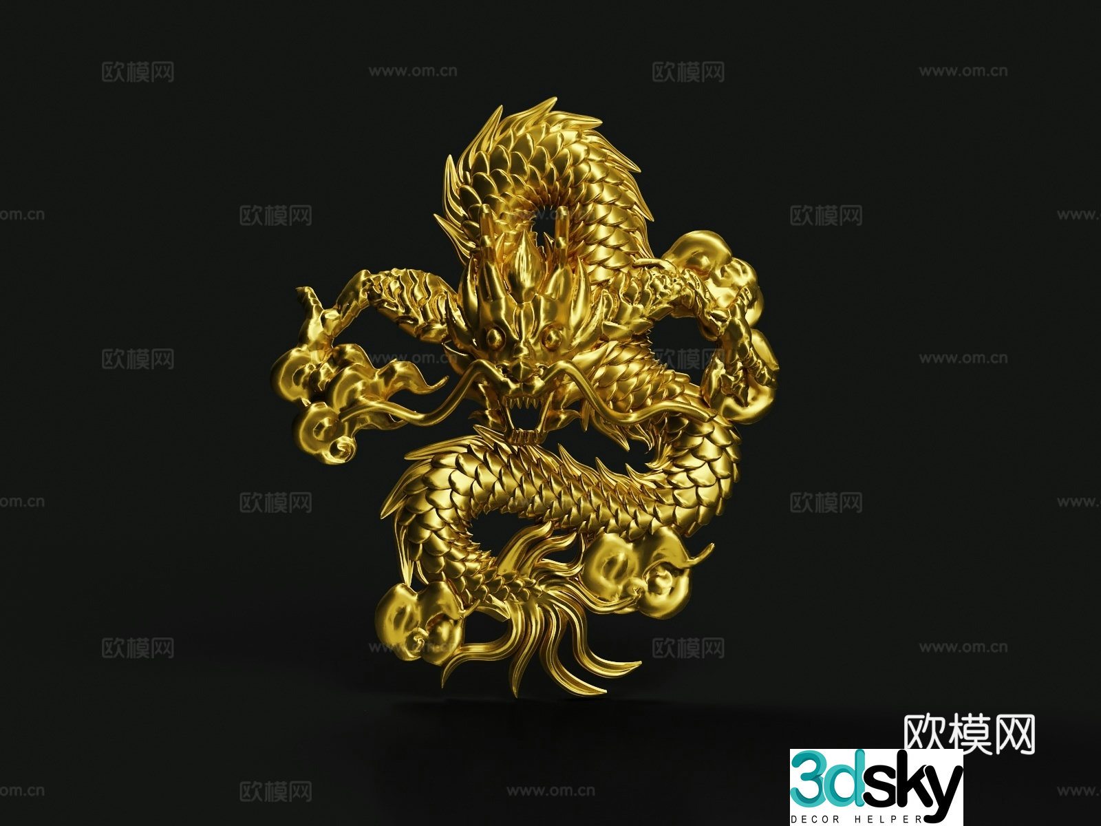 golden dragon chinese dragon frontal dragon relief sculpture 3d model