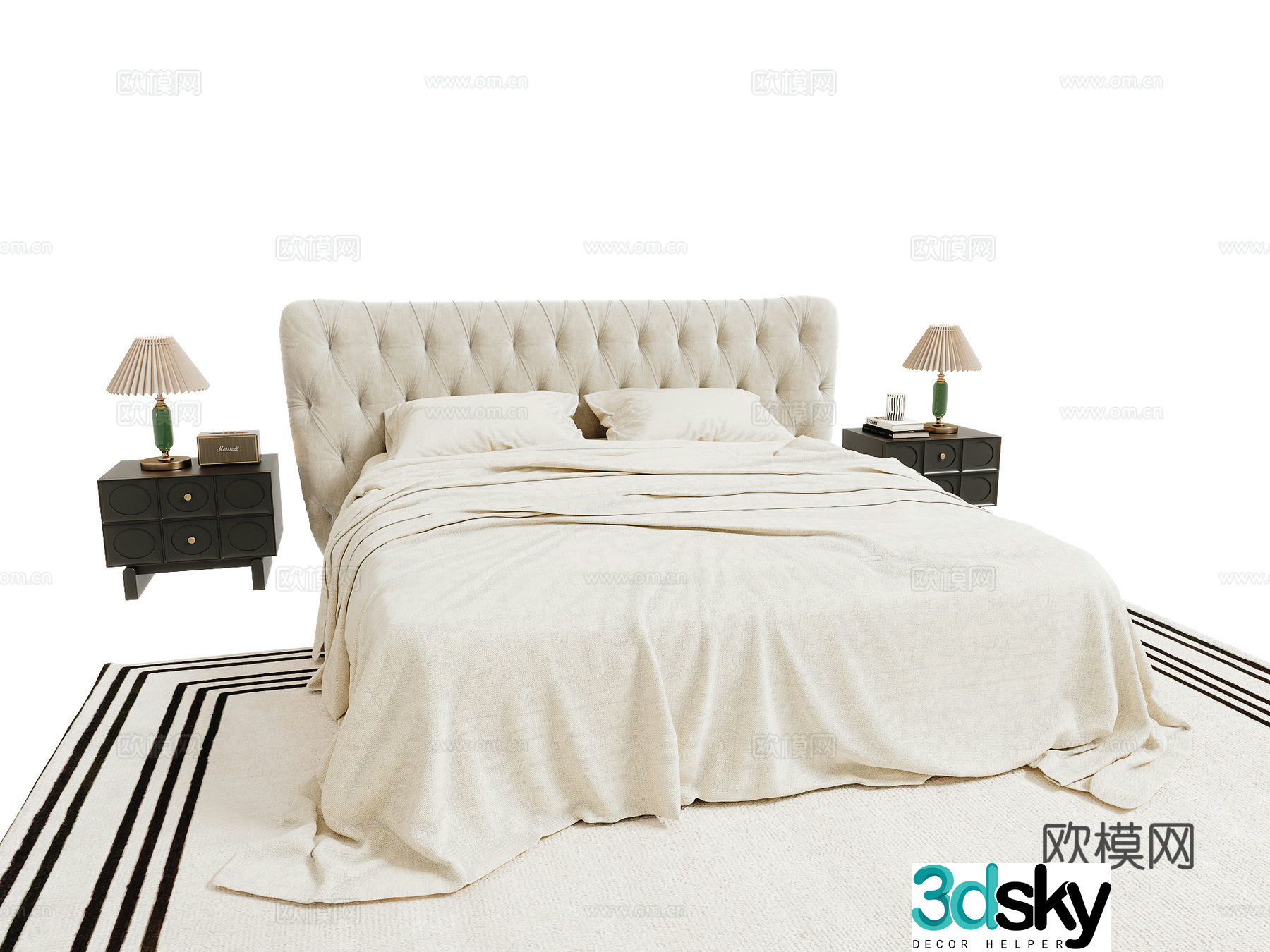 French double bed 3d model