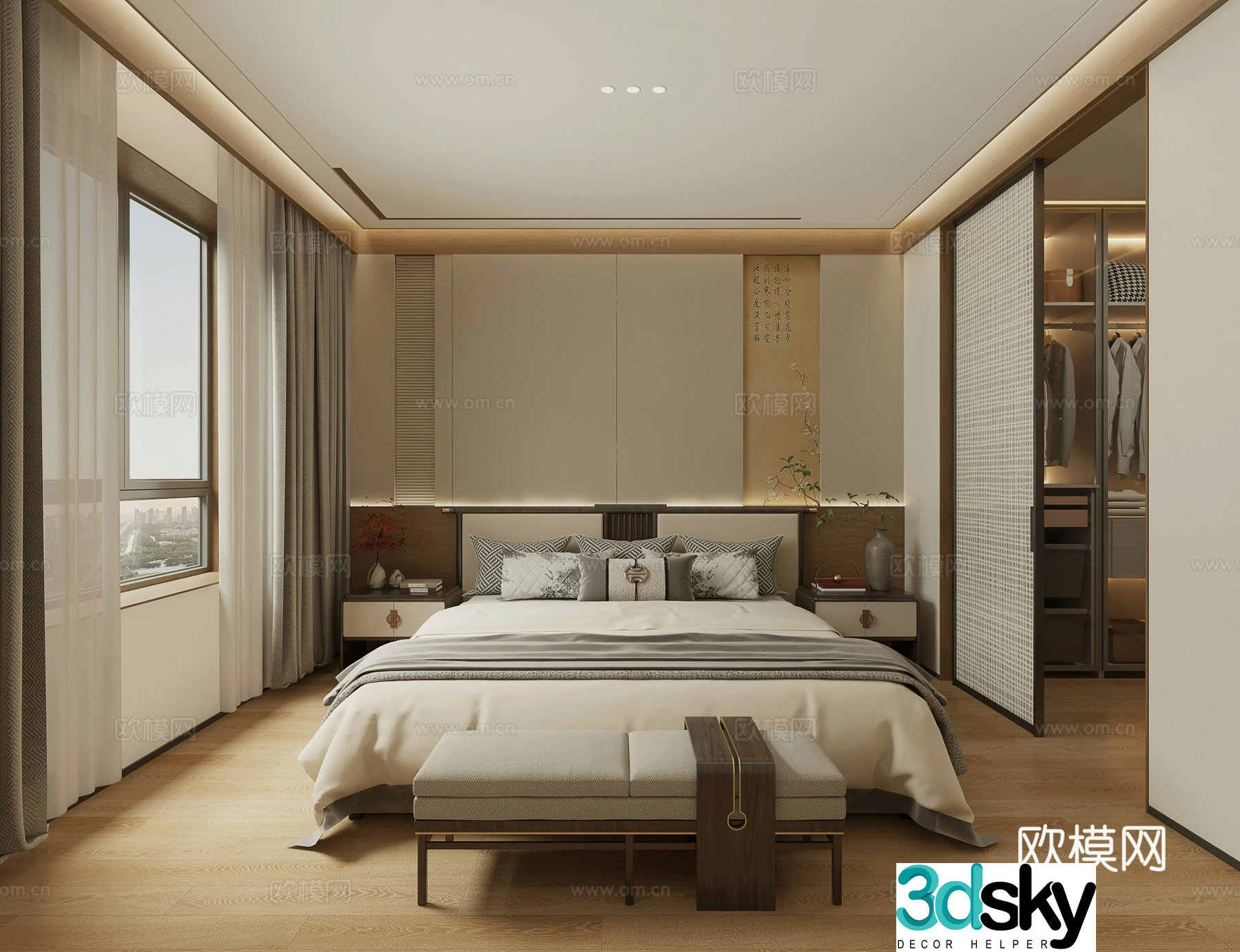 New Chinese style bedroom Song style aesthetic bedroom master bedroom 3D model