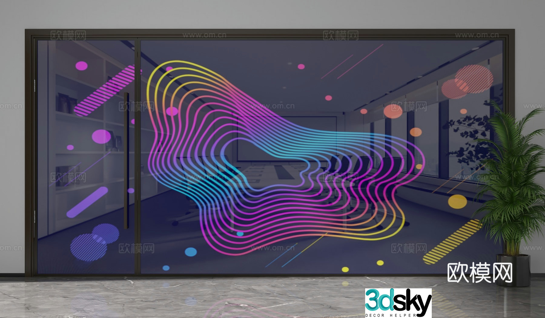 Modern colorful corrugated partition office curtain wall 3d model