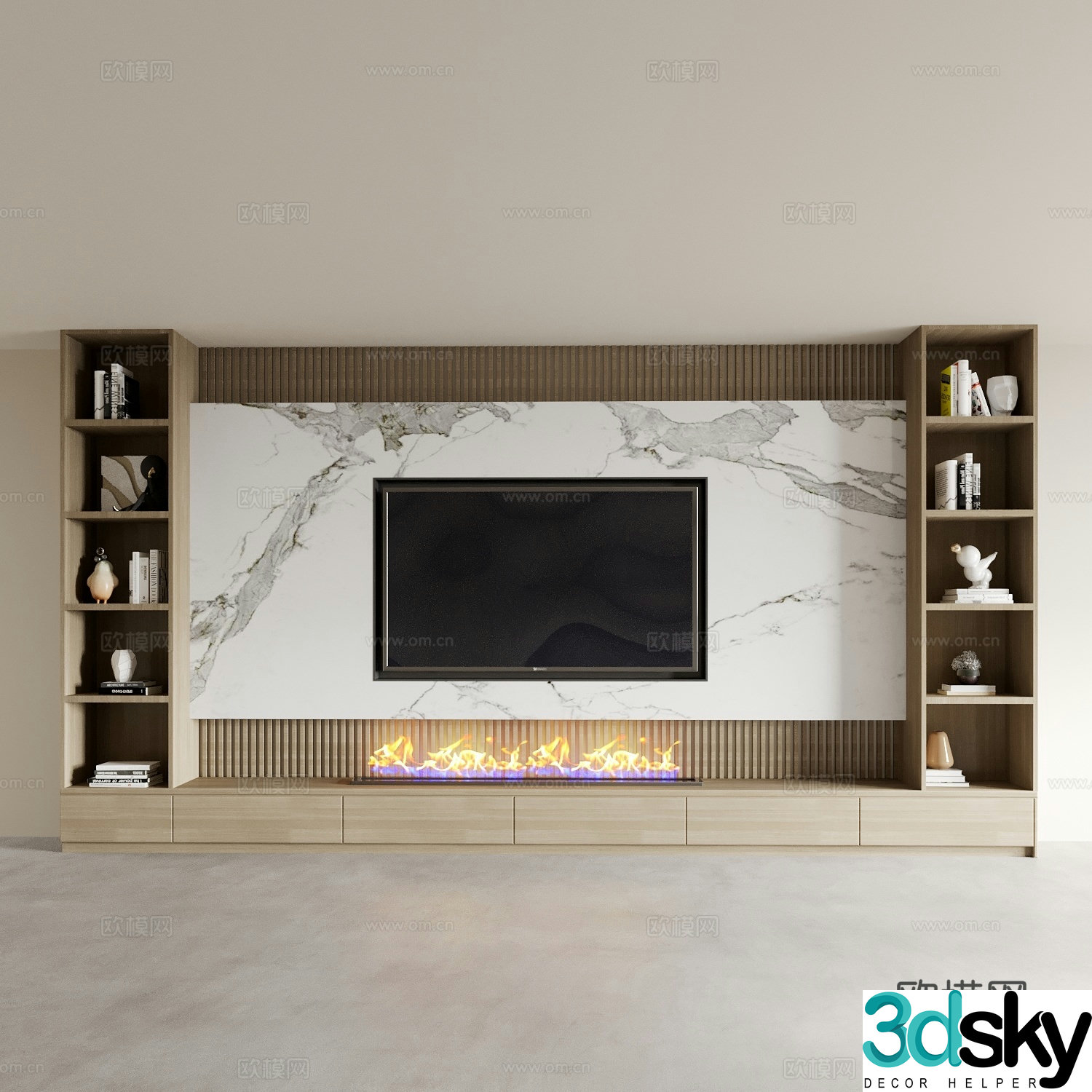 Modern TV cabinet integrated TV background wall 3D model